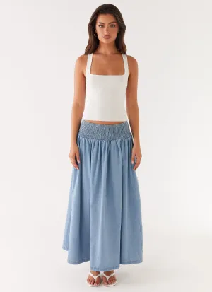 Heater Midi Skirt - Washed Blue Timeless Comfort Wear EcoFriendlyMaterials Heater Midi Skirt - Washed Blue