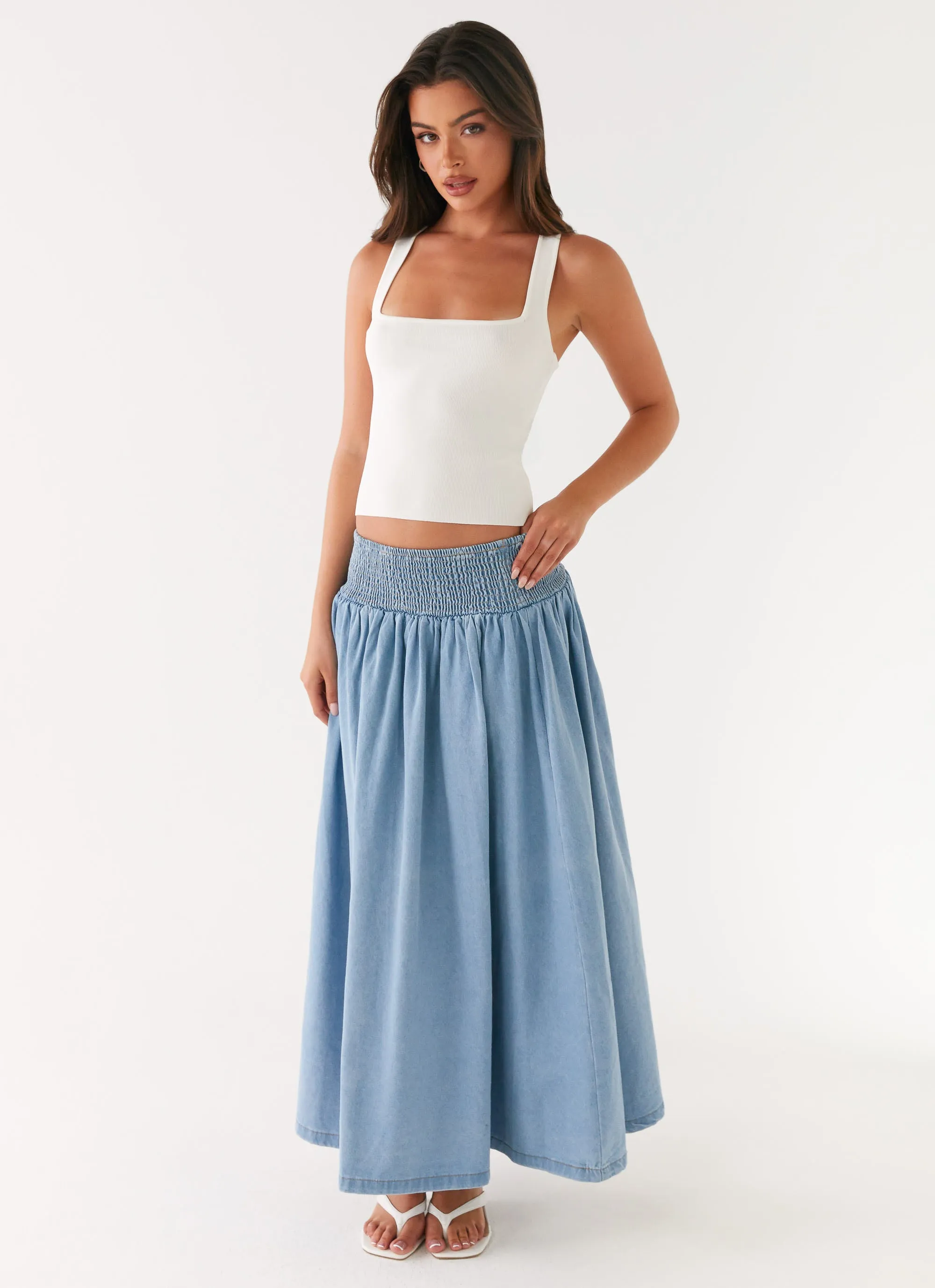 Stylish Layers Heater Midi Skirt - Washed Blue