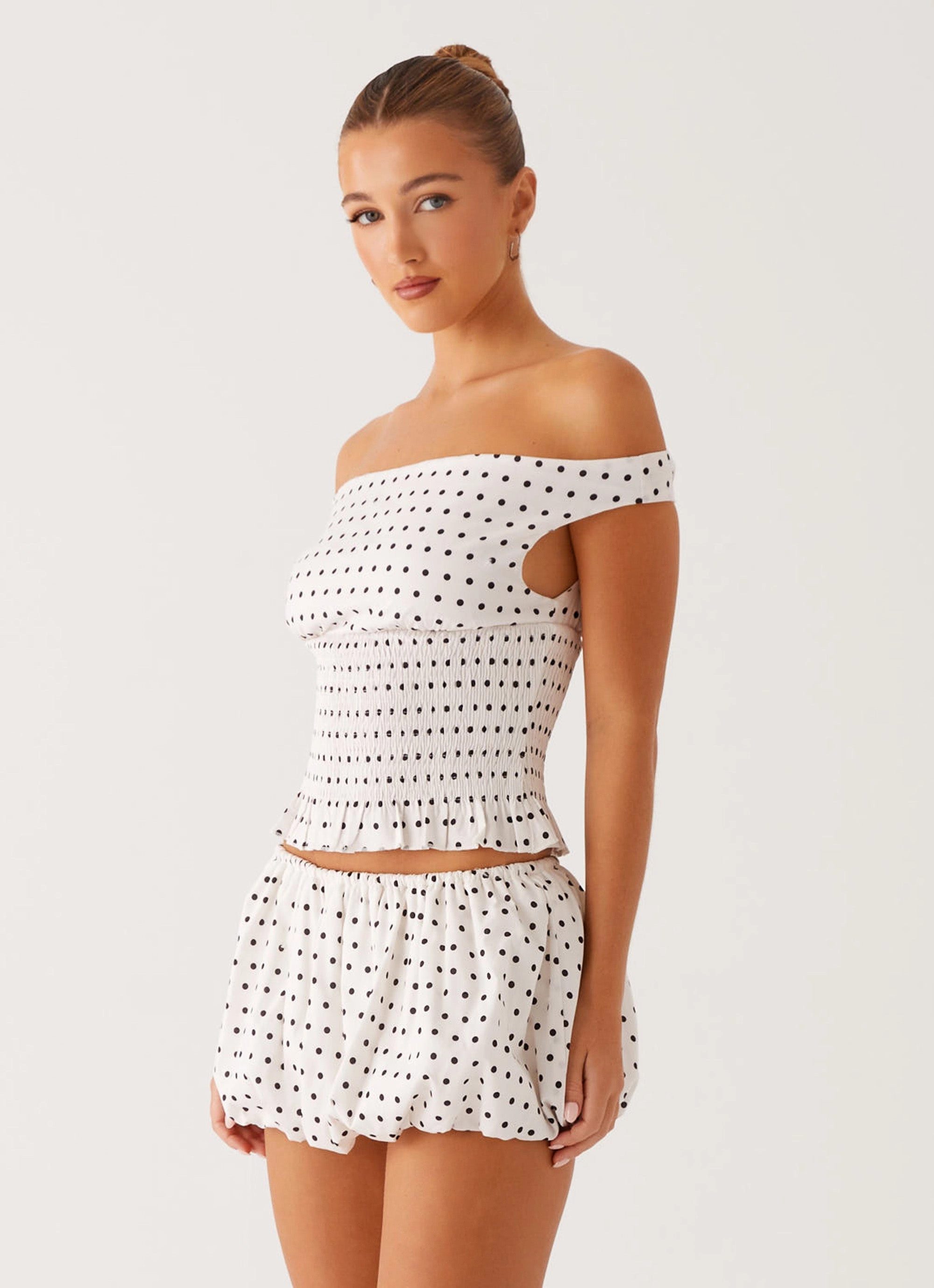 Heather Mini Skort - White Black Polka Dot Layered Look