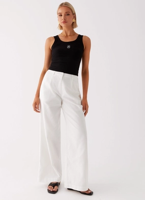 Flexible Performance Wear Chilly Day Wear Heatwave Linen Wide Leg Pants - White