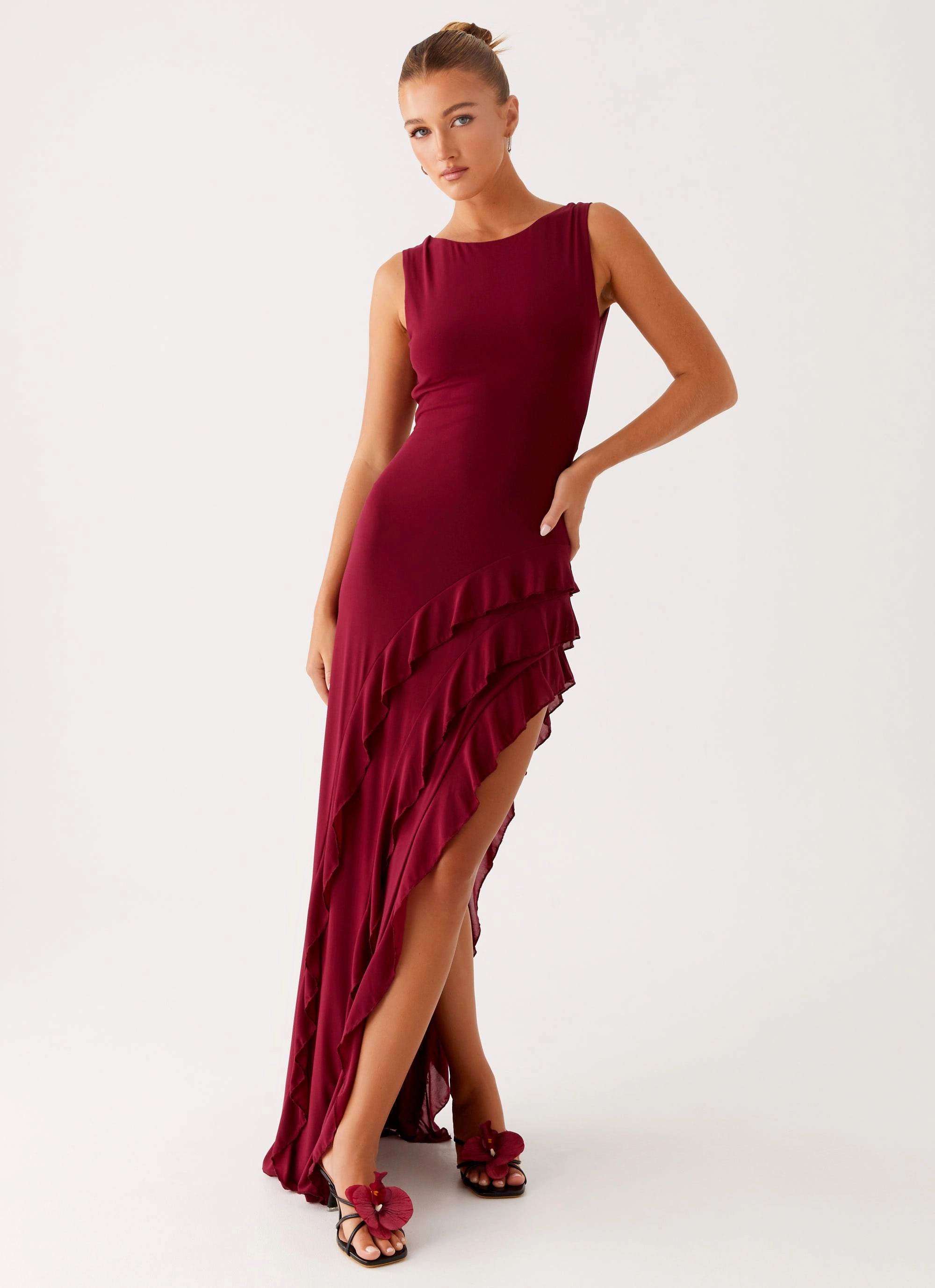 Cocktail-Party Sage Glow Hendrix Maxi Dress - Raspberry Wine