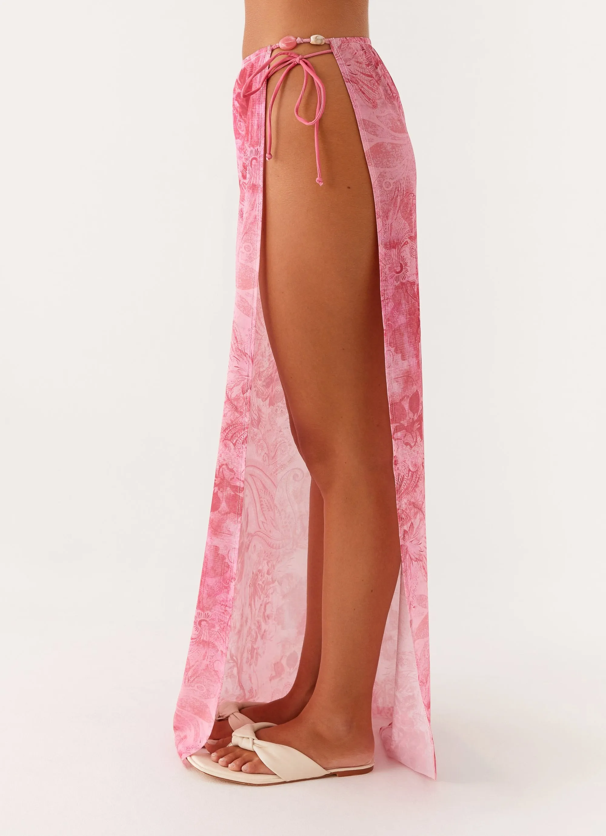 Chic Look Here For It Beaded Maxi Skirt - Pink Print