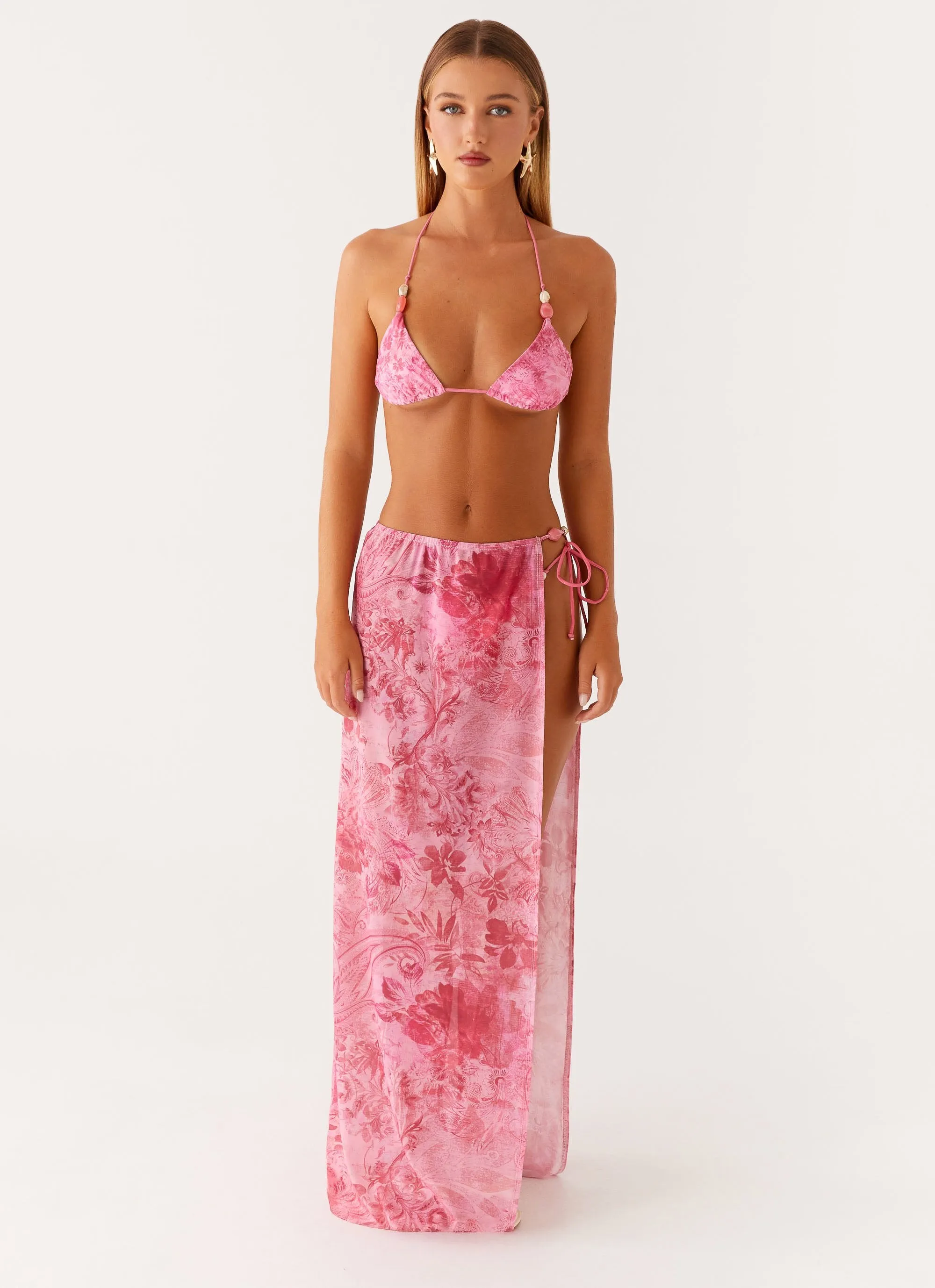 Breathable Style Here For It Beaded Maxi Skirt - Pink Print