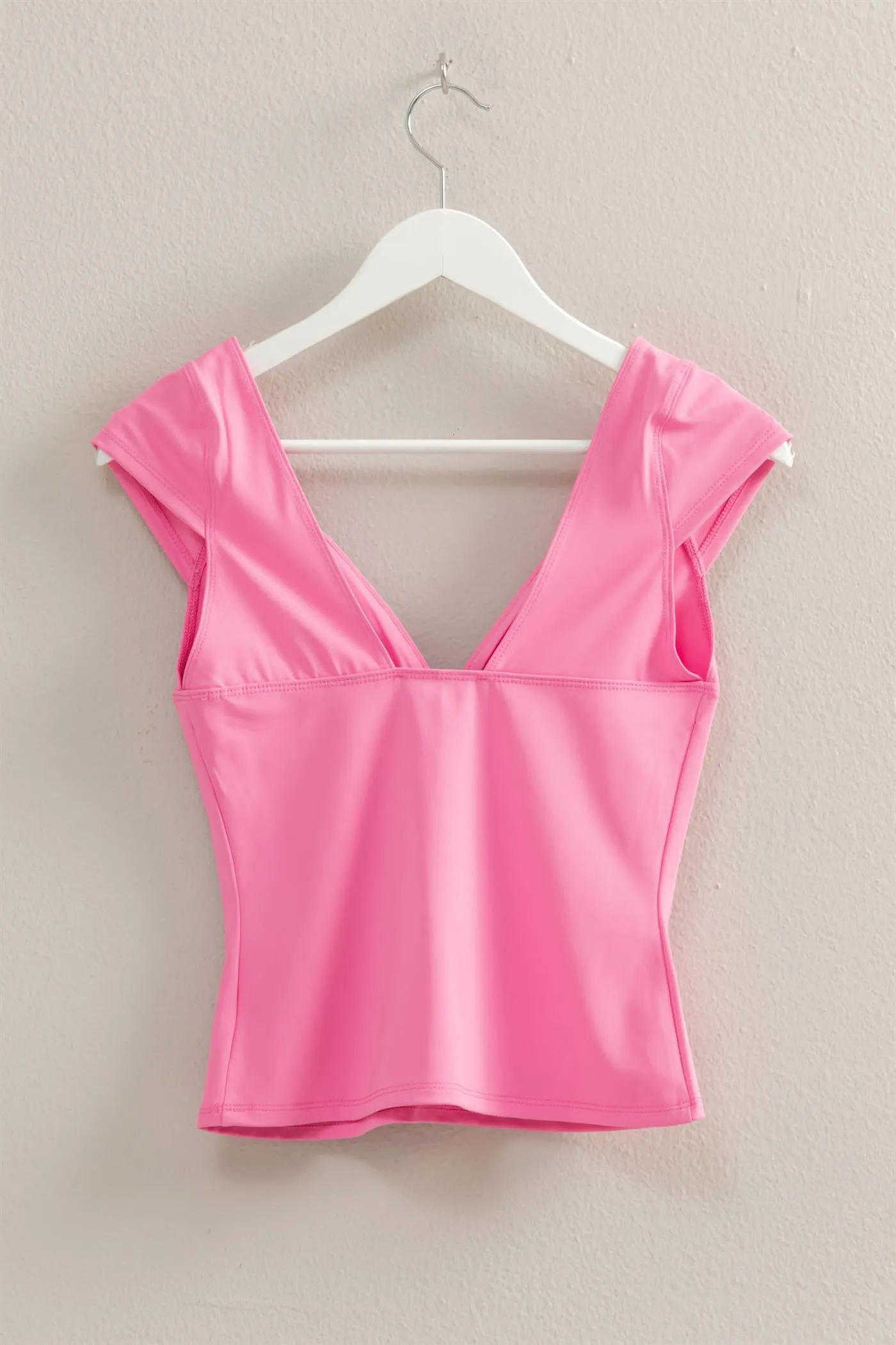 HF25A138-Sweetheart Neckline Cap Sleeve Knit Top