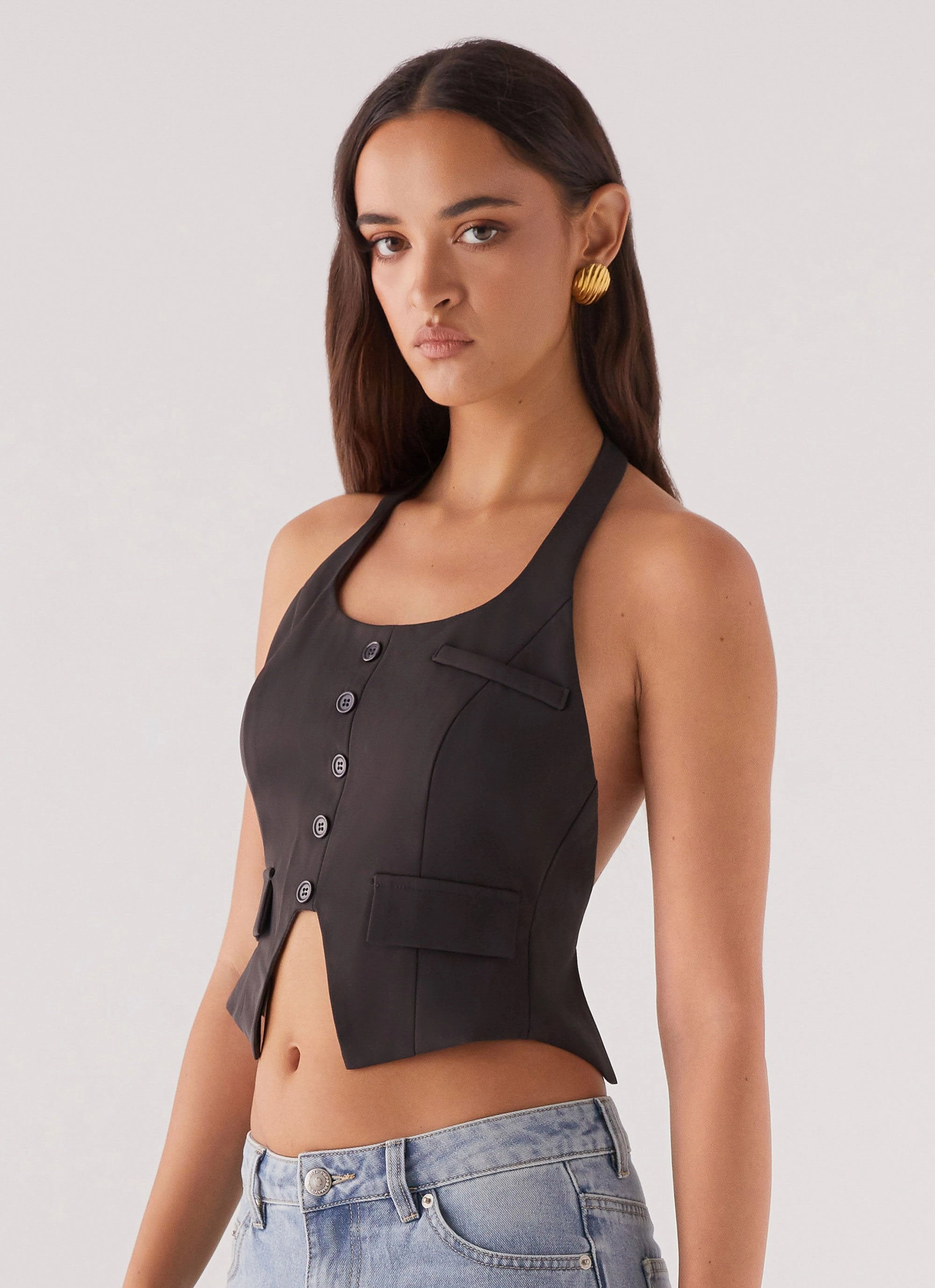 ZipperedPockets Kendra Backless Vest - Black