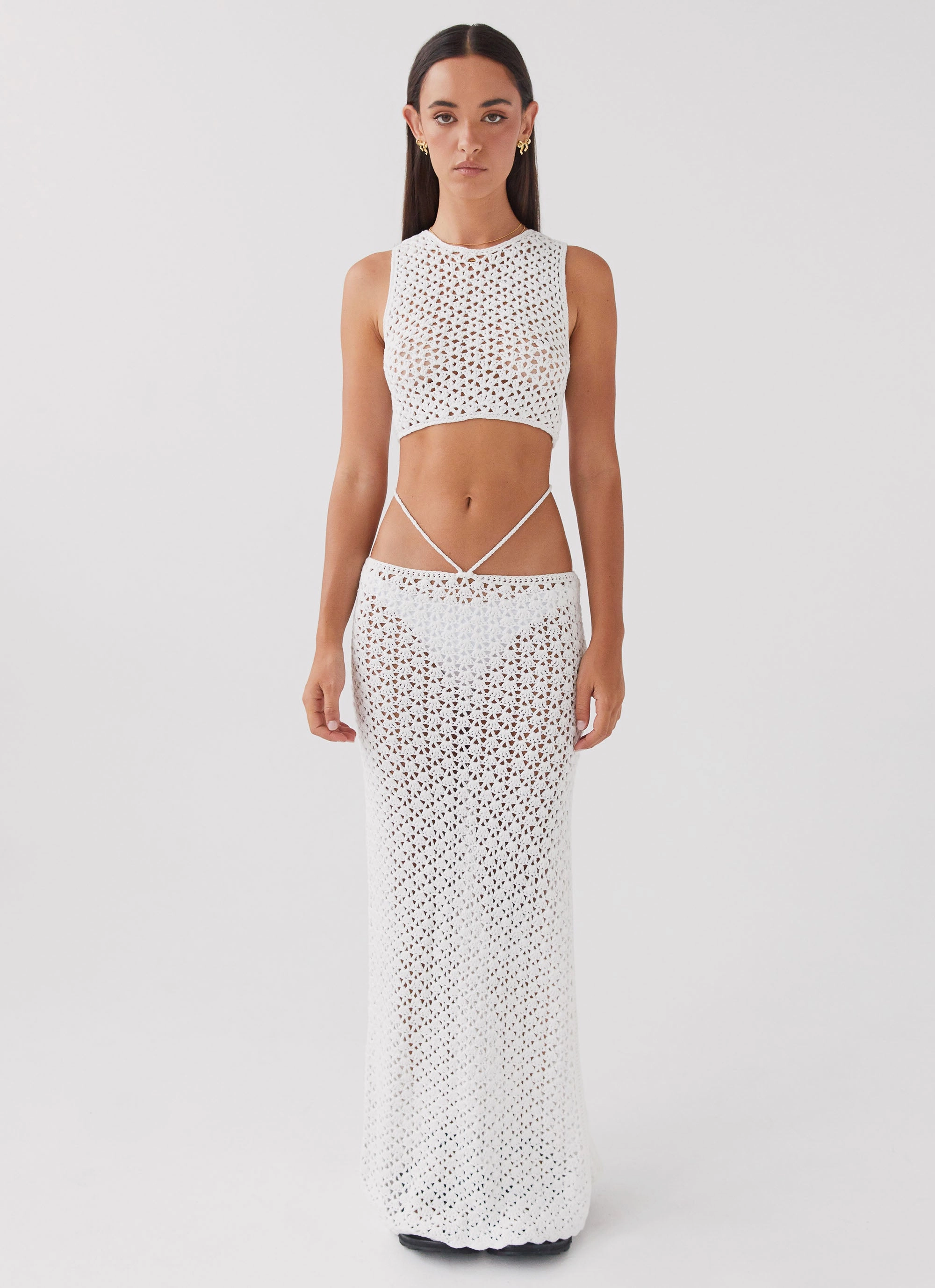 Mabel Bay Crochet Tank Top - White Embossed Detail