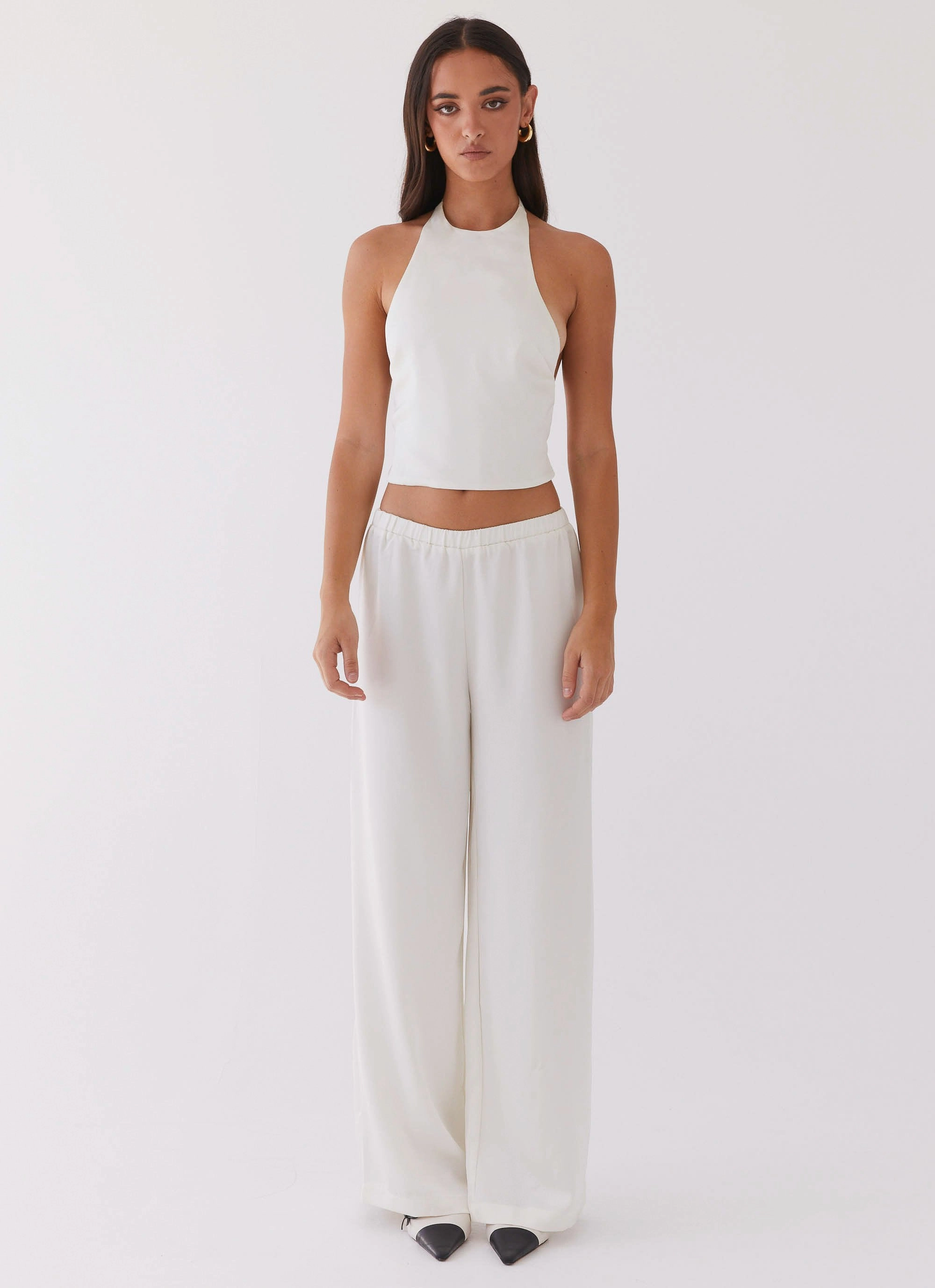 Bree Satin Halterneck Top - Pearl Neutral Tone Palette