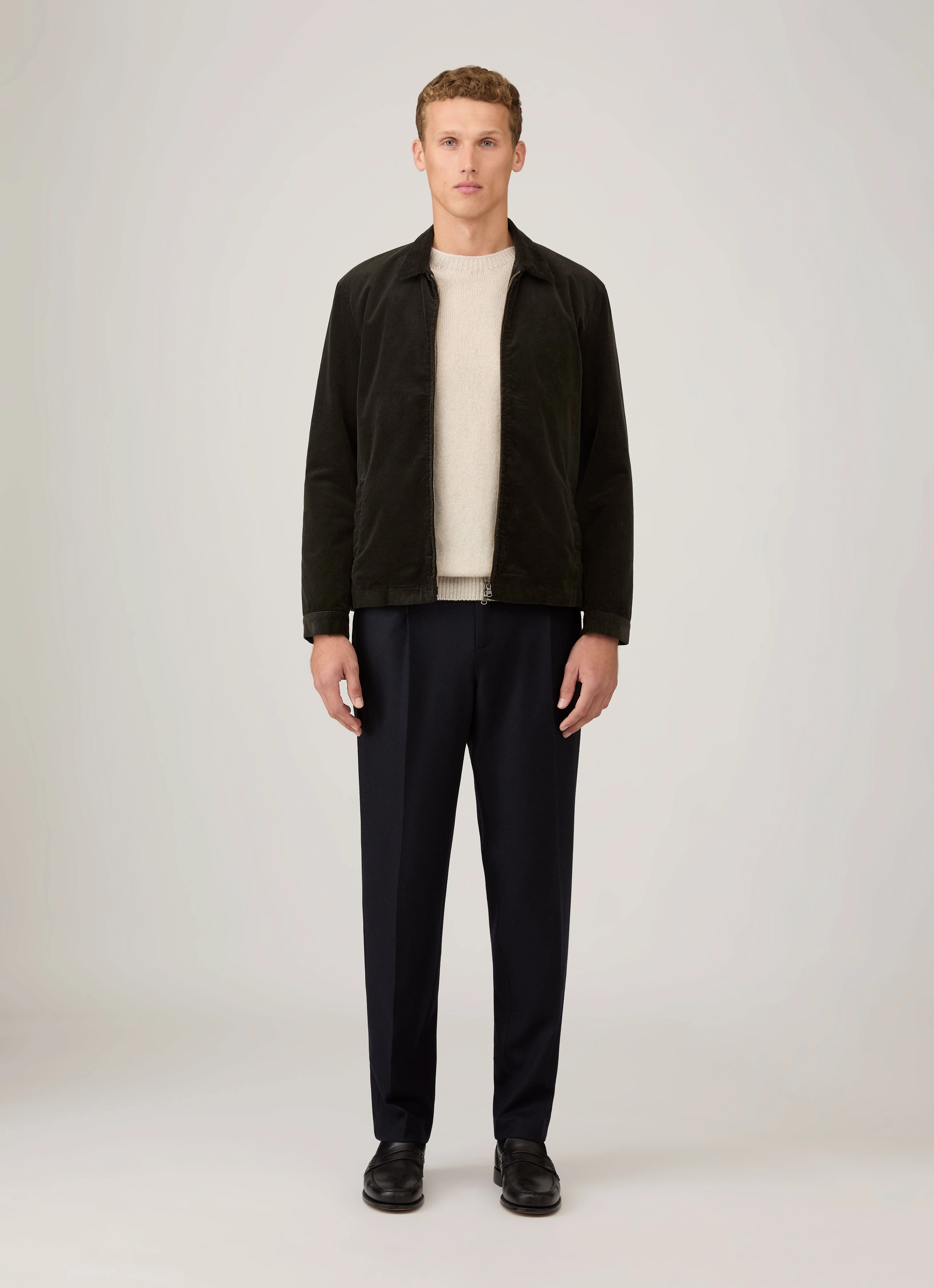 Men's Corduroy Harrington Jacket in Dark Green Smart Protection OversizedFit