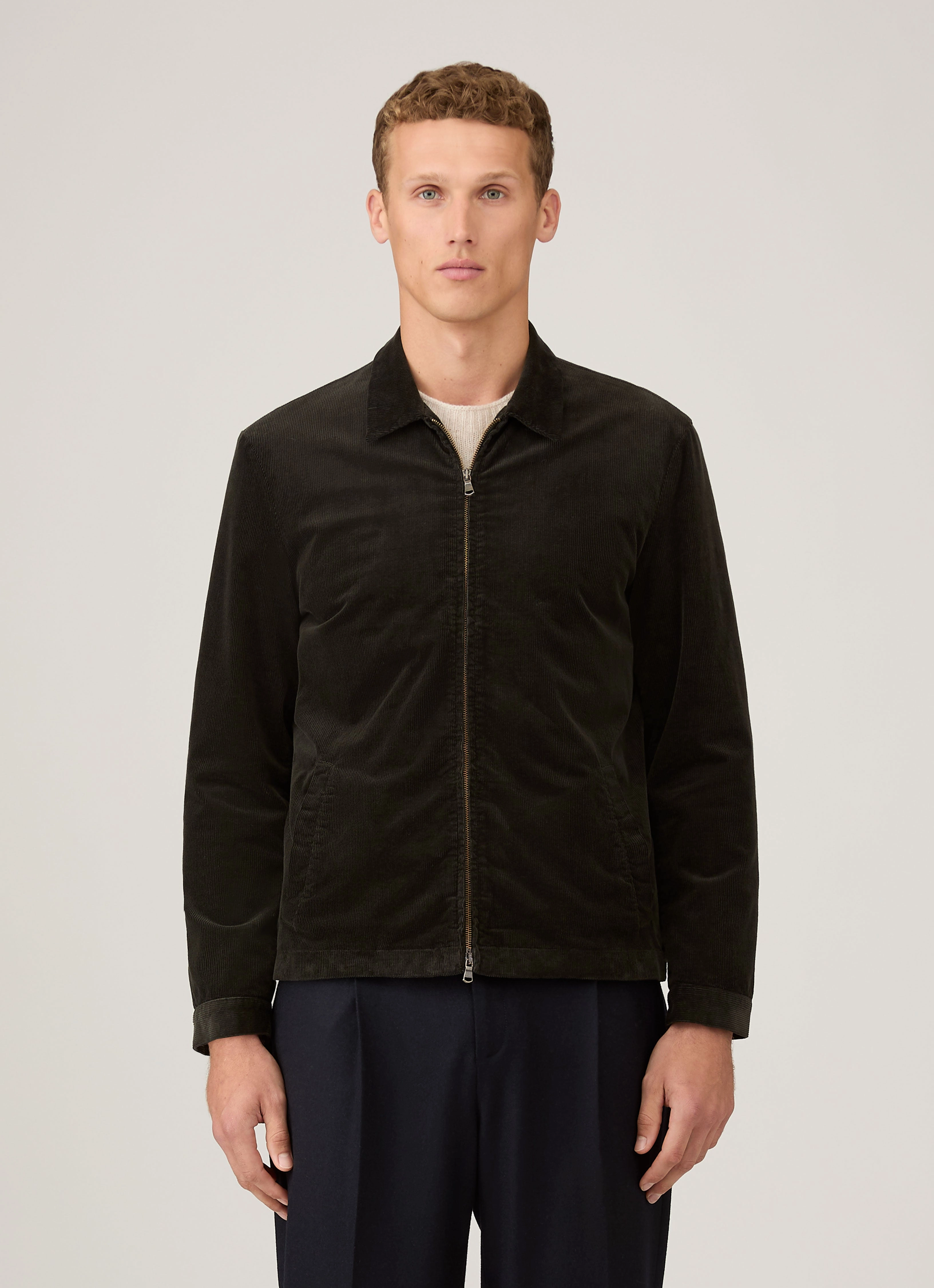 Light Reflective neutral - colored Men's Corduroy Harrington Jacket in Dark Green