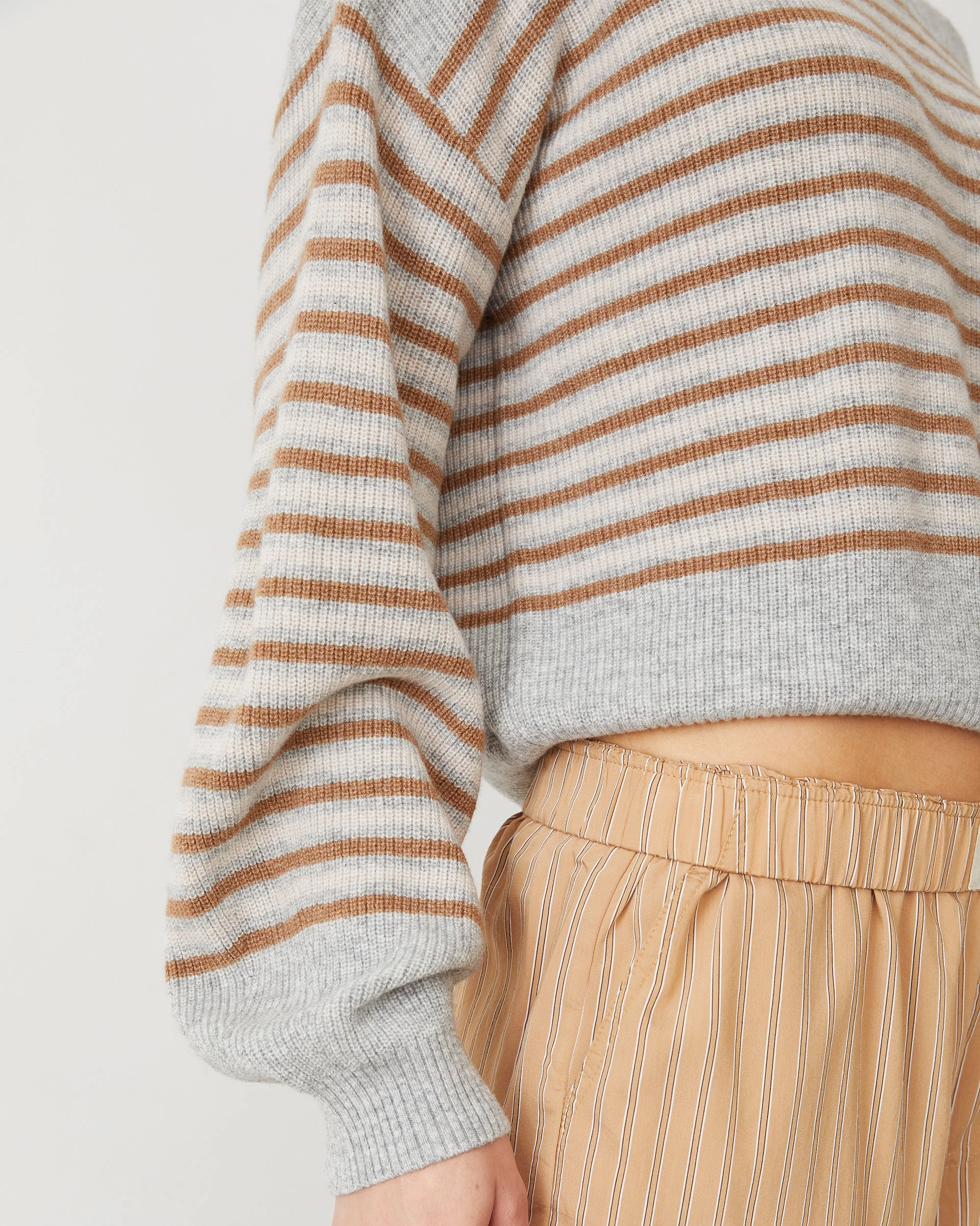 Button Down Collar Style Wool Cashmere Stripe Sweater