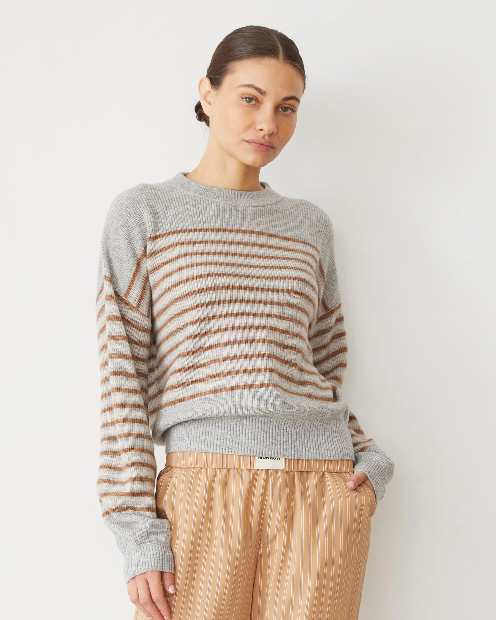 Wool Cashmere Stripe Sweater MultiFunctional Pocket Placement
