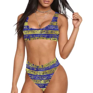 HIEROGLYPH GOLDEN BLUE Sport Top & High-Waisted Bikini Swimsuit