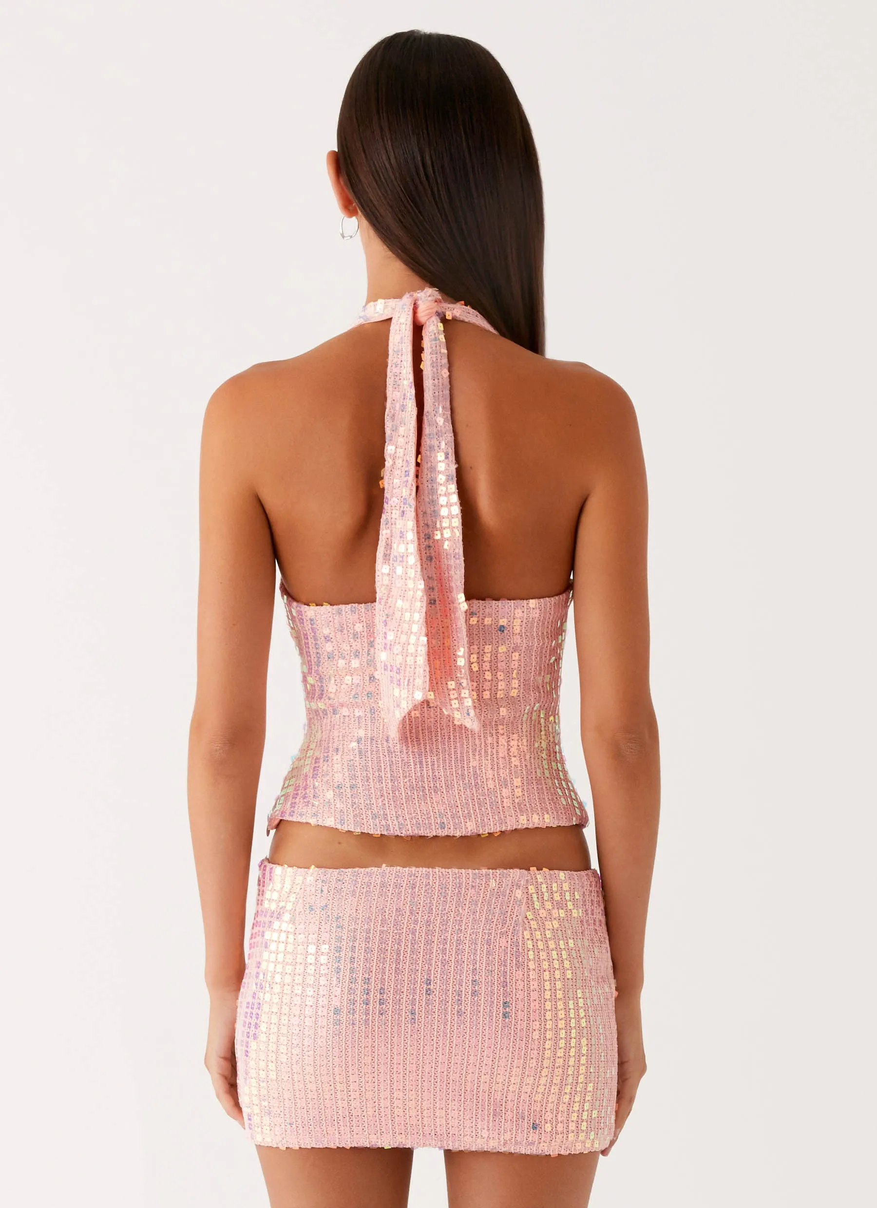 Been That Girl Knit Sequin Mini Skirt - Iridescent Pink Light Wear Fit Simple and Cozy