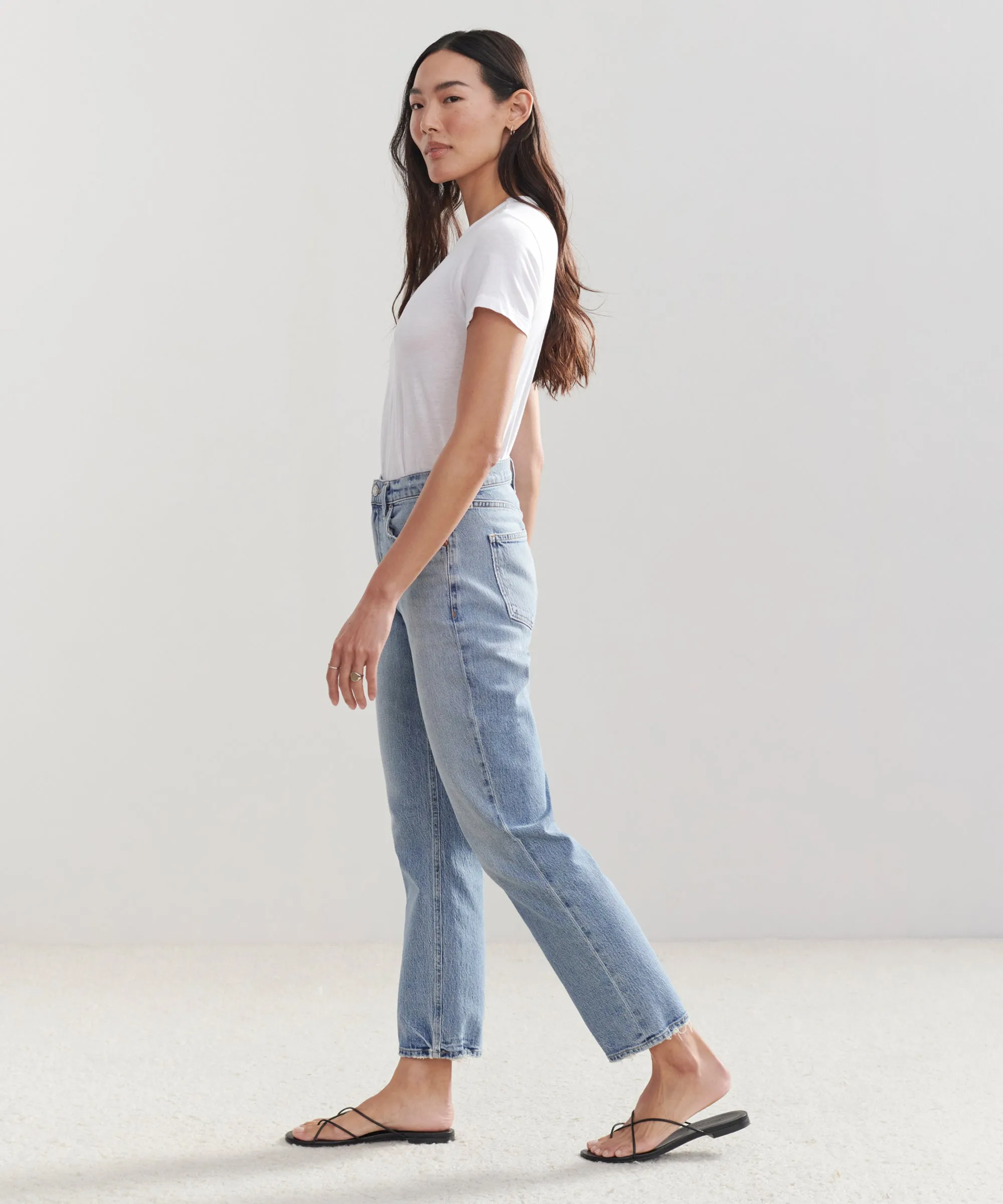 High Rise Stovepipe Jean Bold Waistband Relaxed Cut