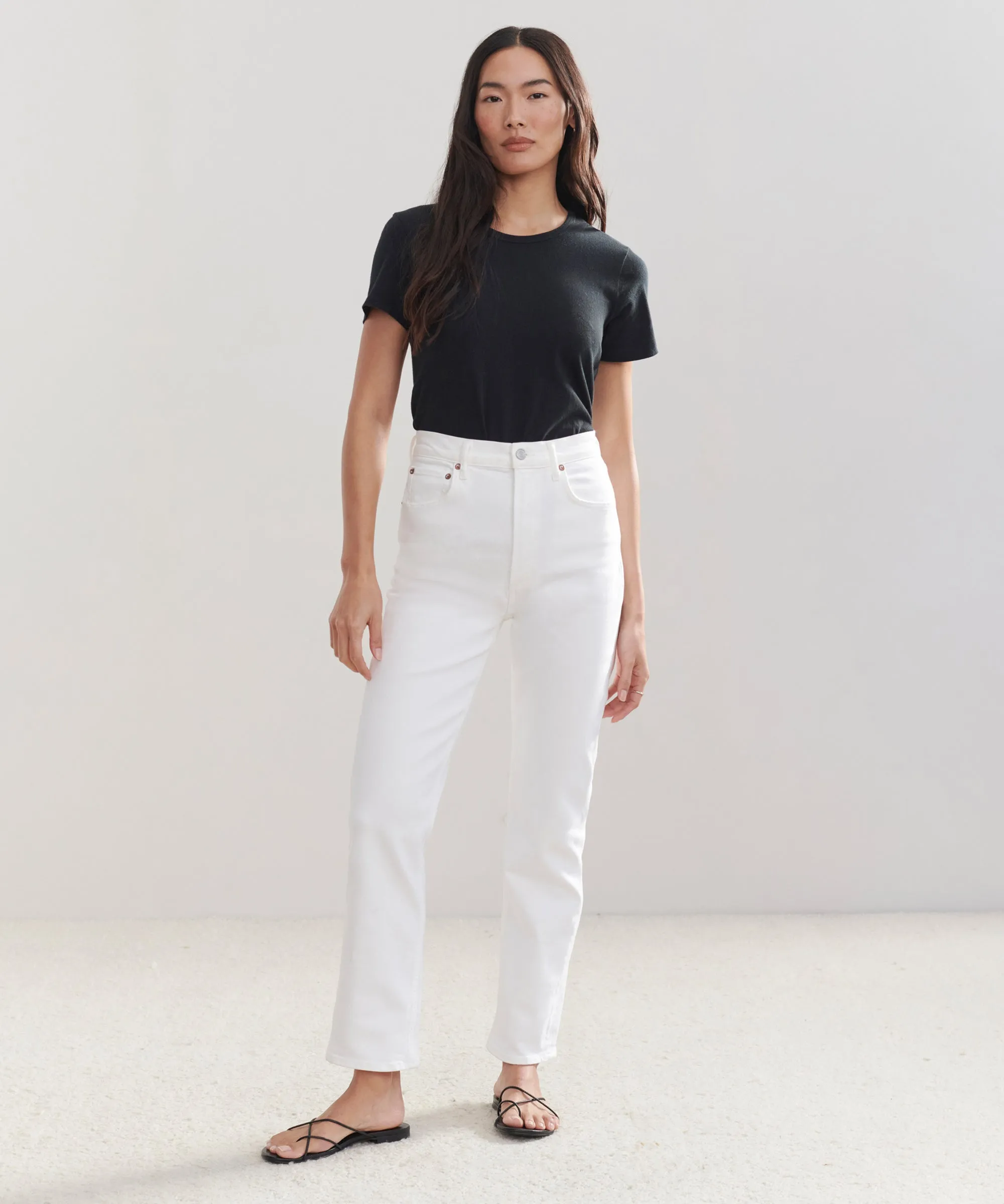 Erasable Logo Patch High Rise Stovepipe Jean