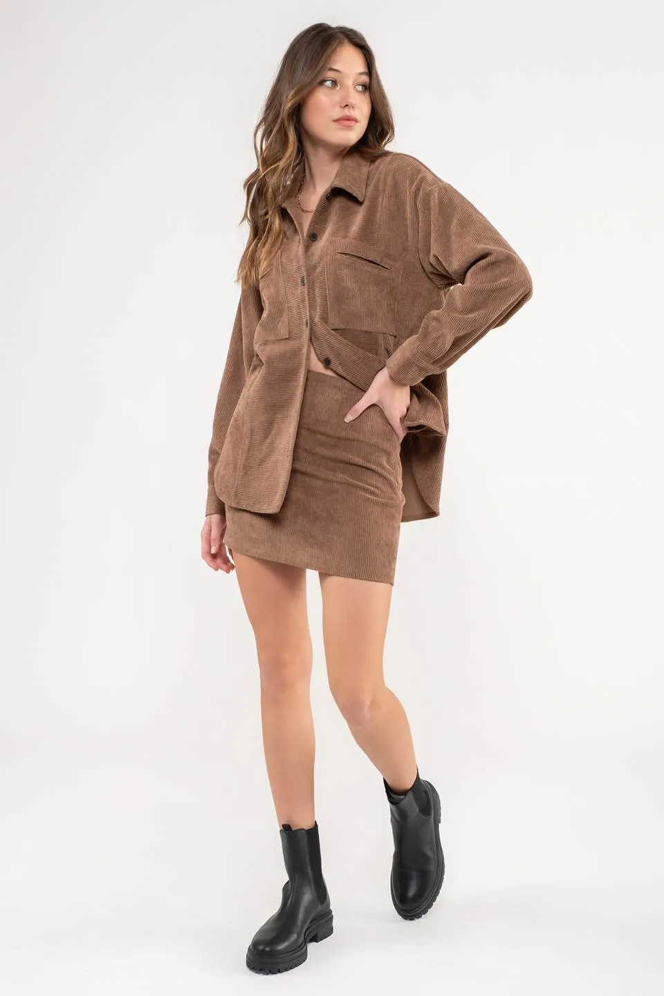 HIGH WAIST CORDUROY MINI SKIRT