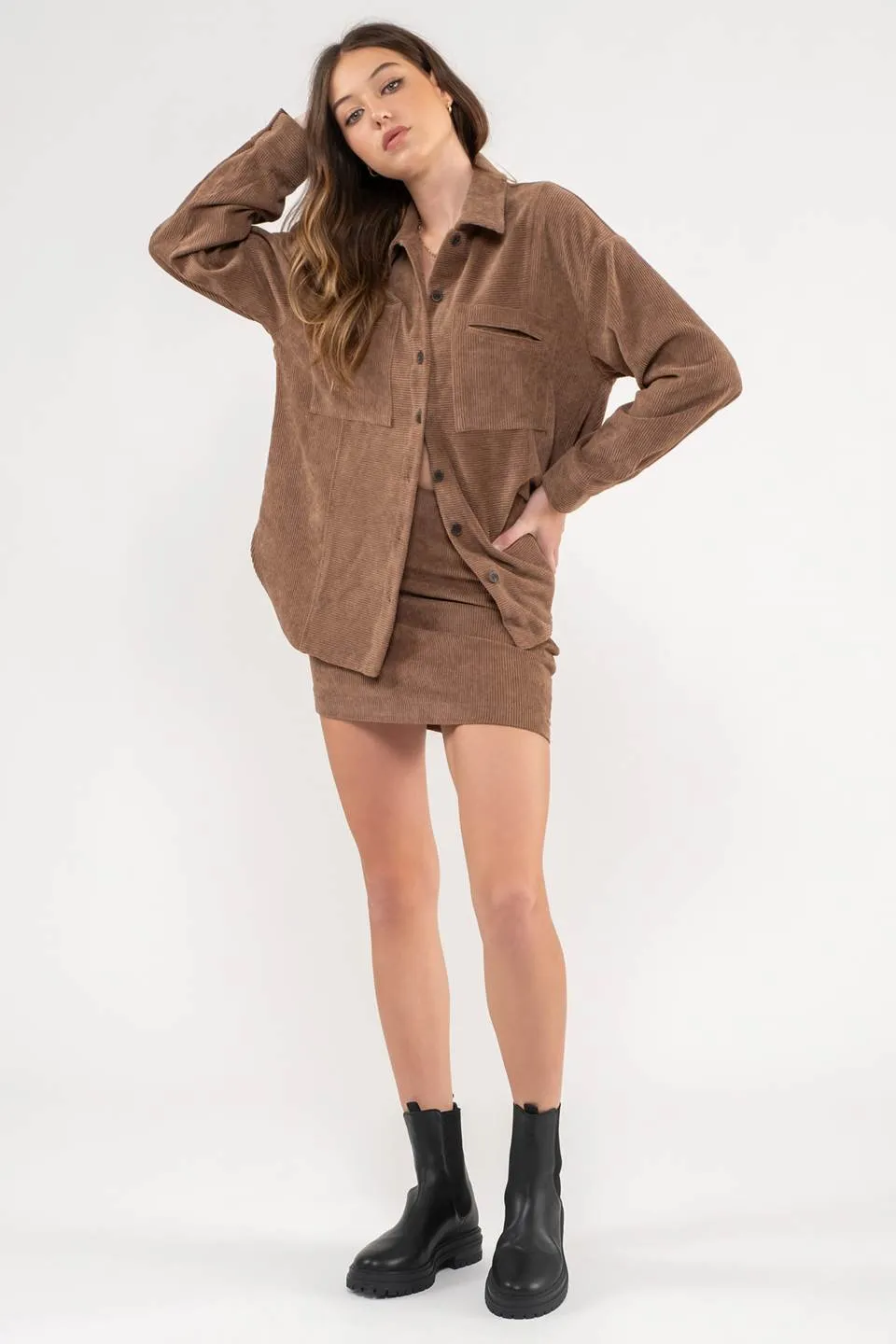 HIGH WAIST CORDUROY MINI SKIRT