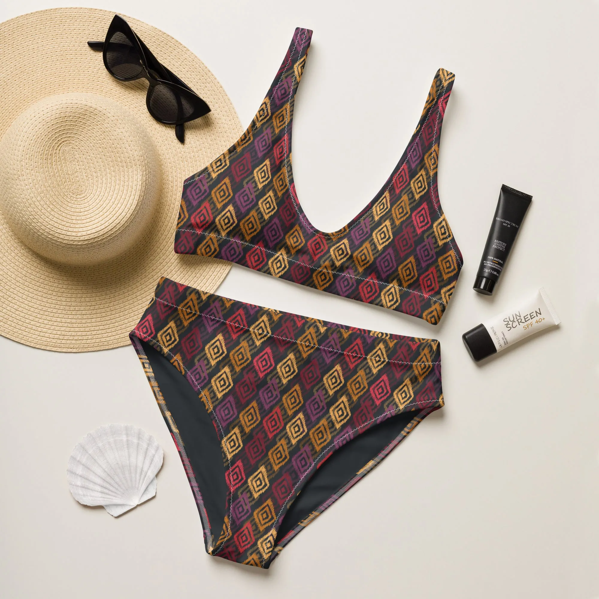 High Waisted Bikini Womens (Glamourange Luxury Bikini High Waisted - 0024 Patterns Model)