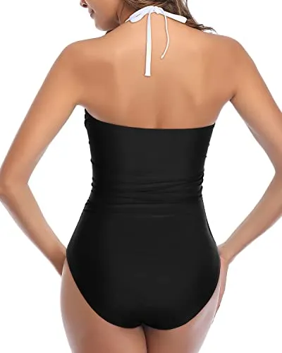 High Waisted Halter Retro High Waist Swimsuits-Black And White Stripe