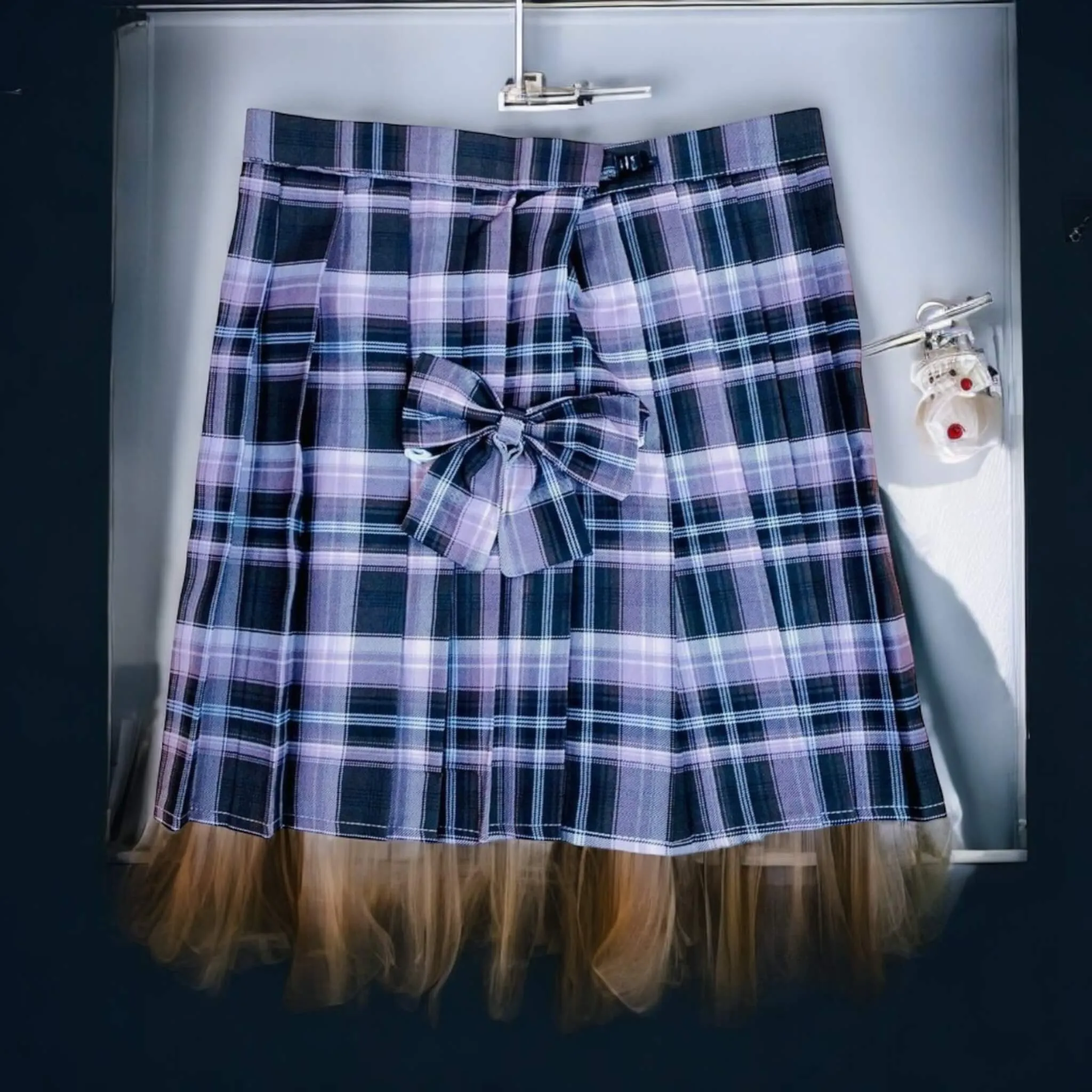 High Waisted Purple Plaid Pleated Mini Skirt