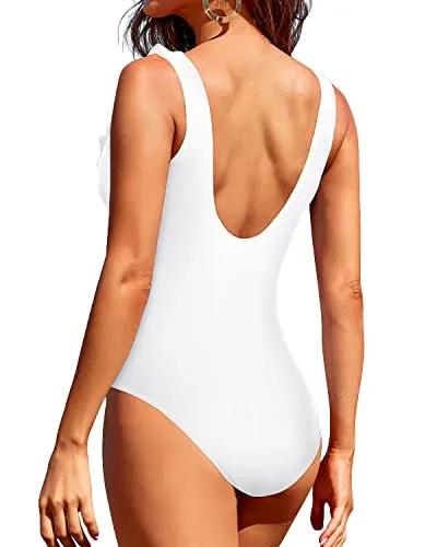 High Waisted Ruched Bikinis Sexy 1 Piece Swimsuits For Women-White