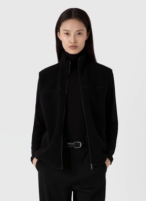 High Collar Protection Women's Wool Fleece Gilet in Black Women's Wool Fleece Gilet in Black Loose
