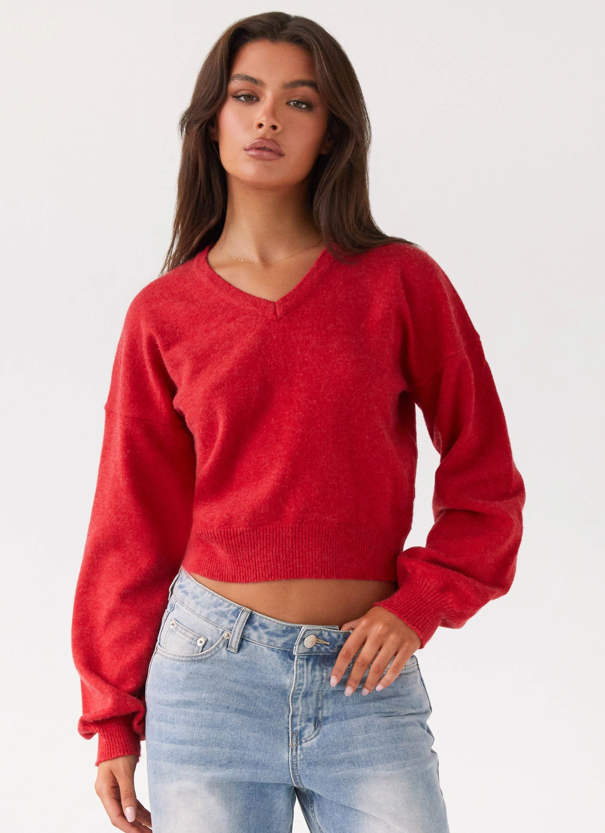 Low Profile Zipper Closure Butter Soft Handfeel Deserve Me Knit Top - Cherry