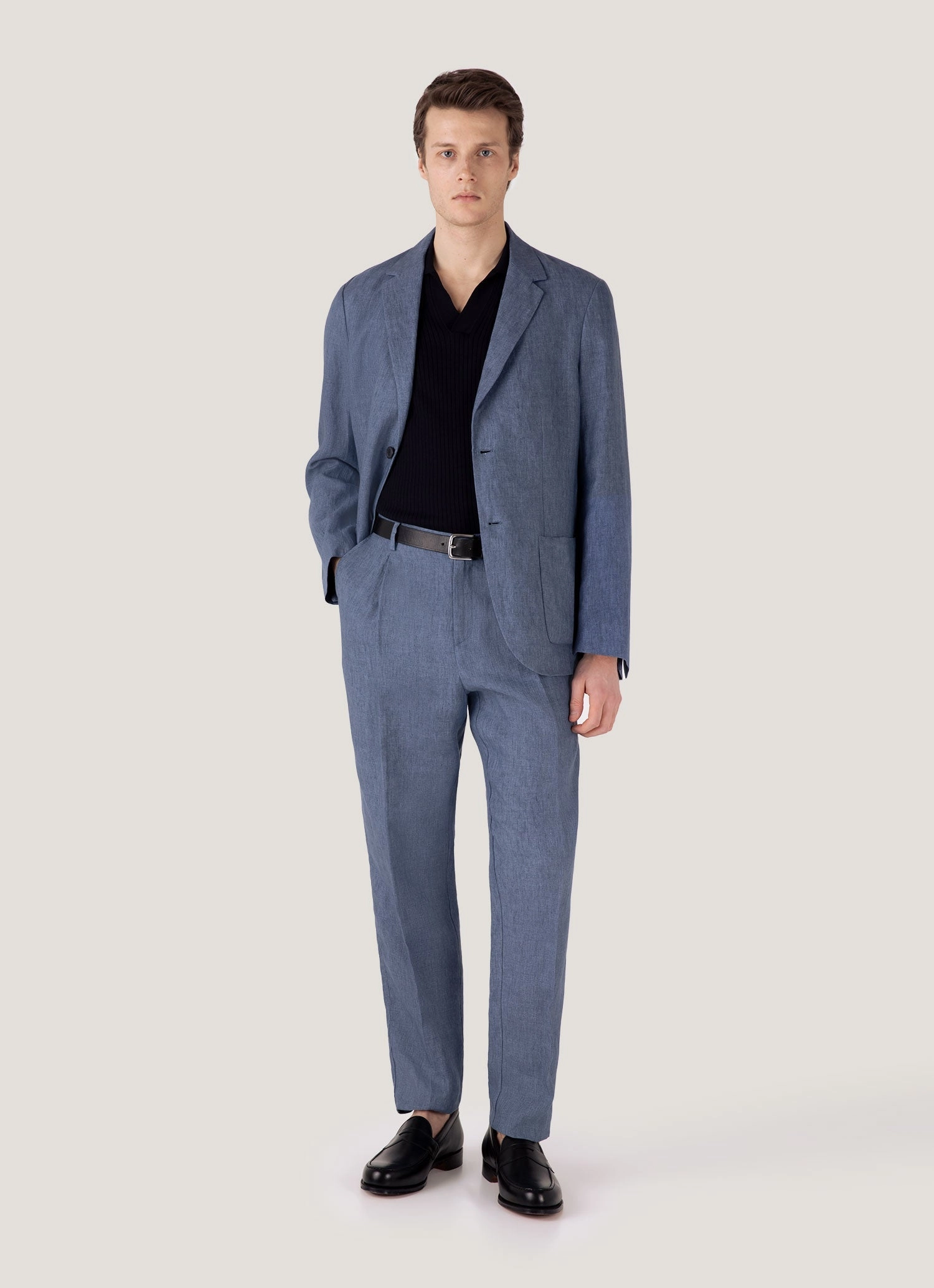 Outdoor Comfort SoftCheckered Weave Men's Fine Rib Silk Cotton Polo Shirt in Navy