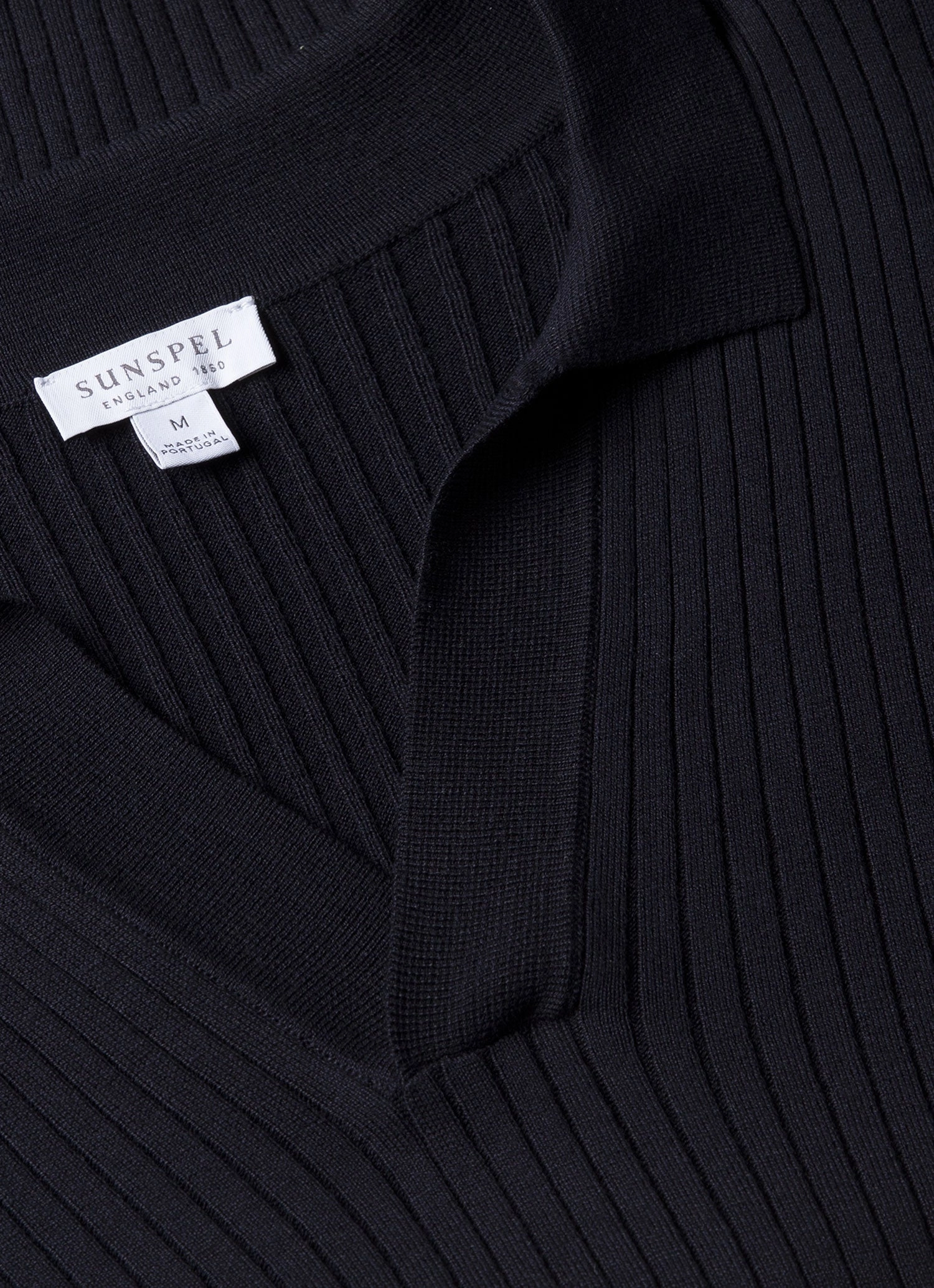 Men's Fine Rib Silk Cotton Polo Shirt in Navy Sustainable Production Certification Essential Wear