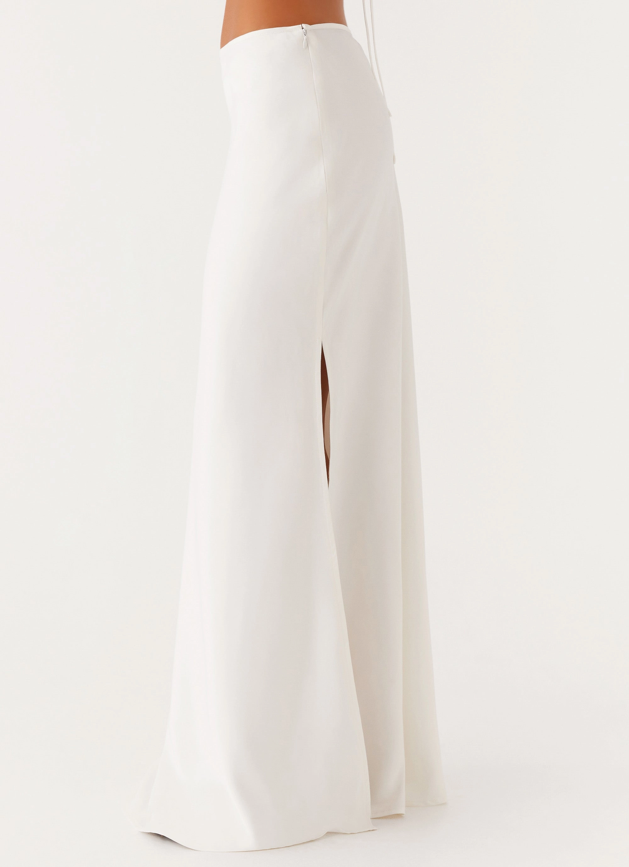 Mina Satin Maxi Skirt - White Figure-Flattering