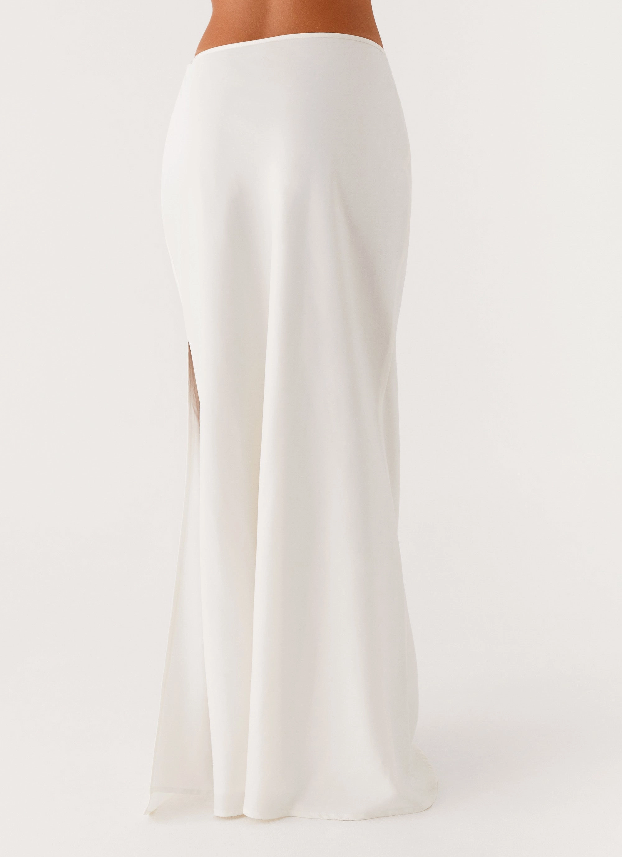 Mina Satin Maxi Skirt - White Bonded Seam Engineering Tropical Swimwear