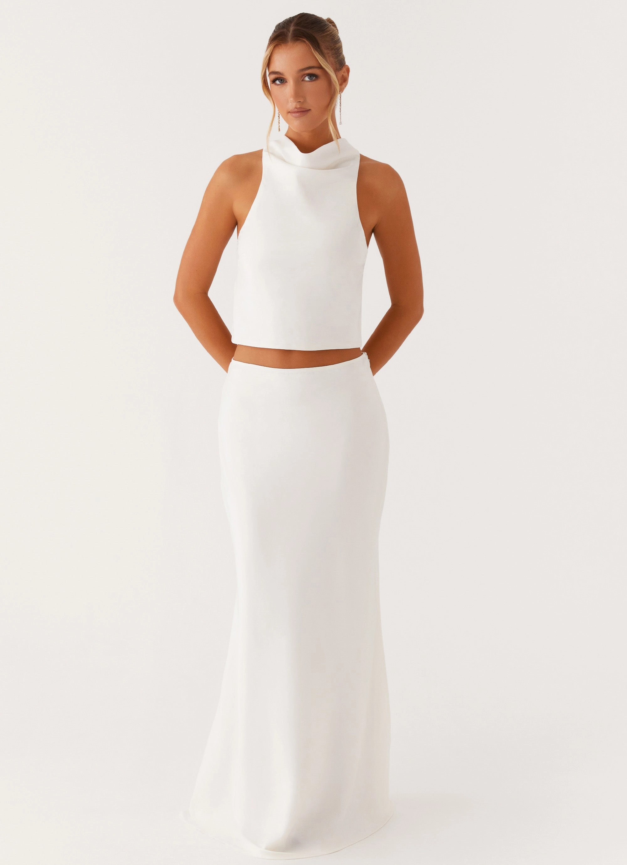 Snag Free Fabrication Mina Satin Maxi Skirt - White