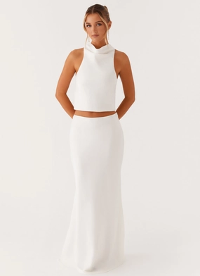 High Performance Bottoms Mina Satin Maxi Skirt - White Snag Free Fabrication Mina Satin Maxi Skirt - White