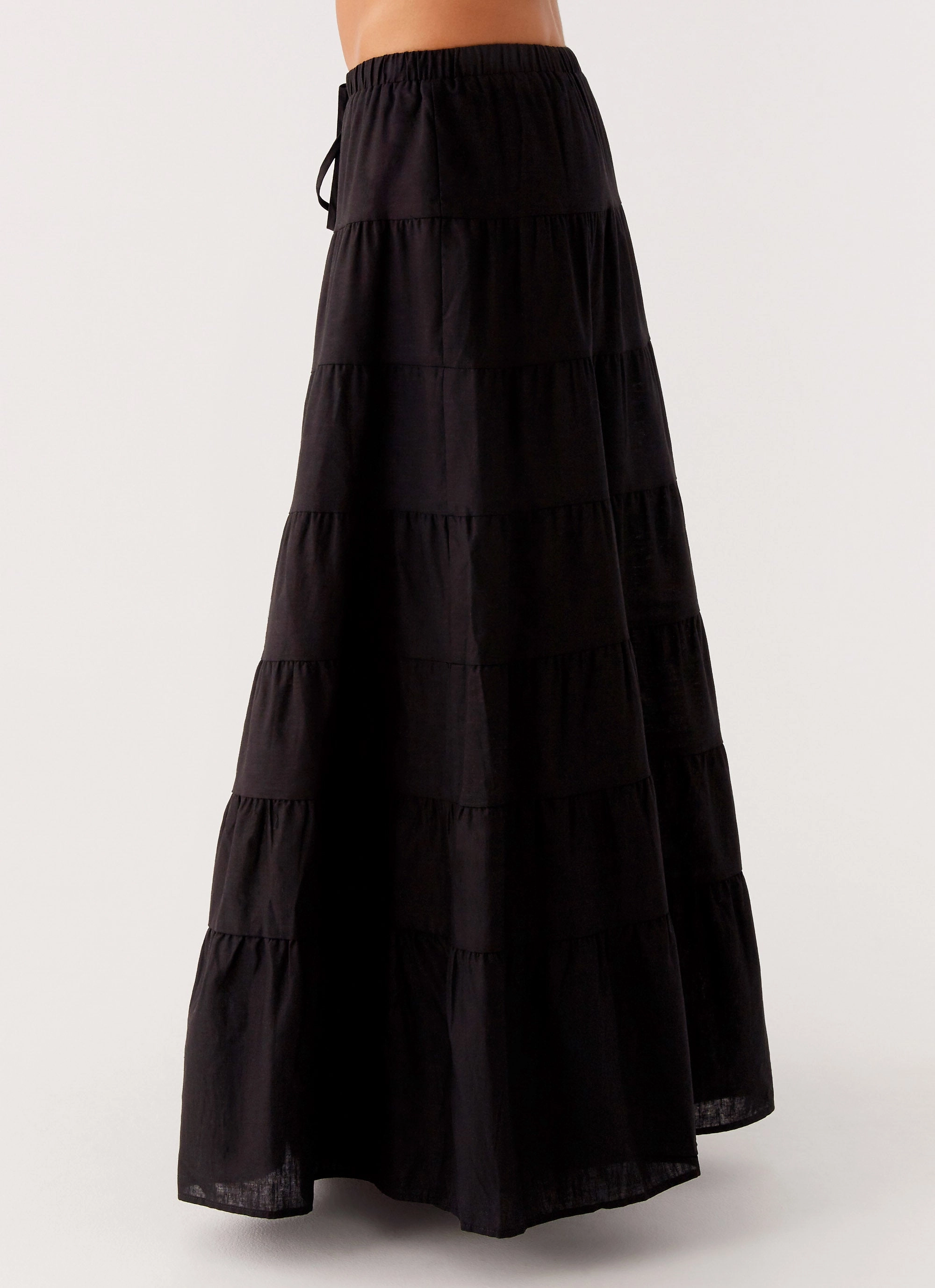 Moisture Wicking Lining Mariella Linen Maxi Skirt - Black