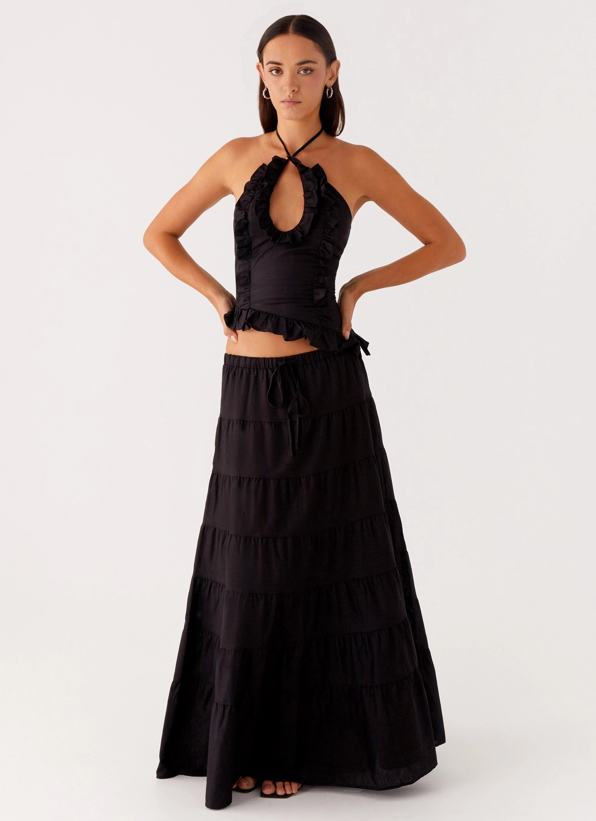 Mariella Linen Maxi Skirt - Black Backless-Option Torsion control