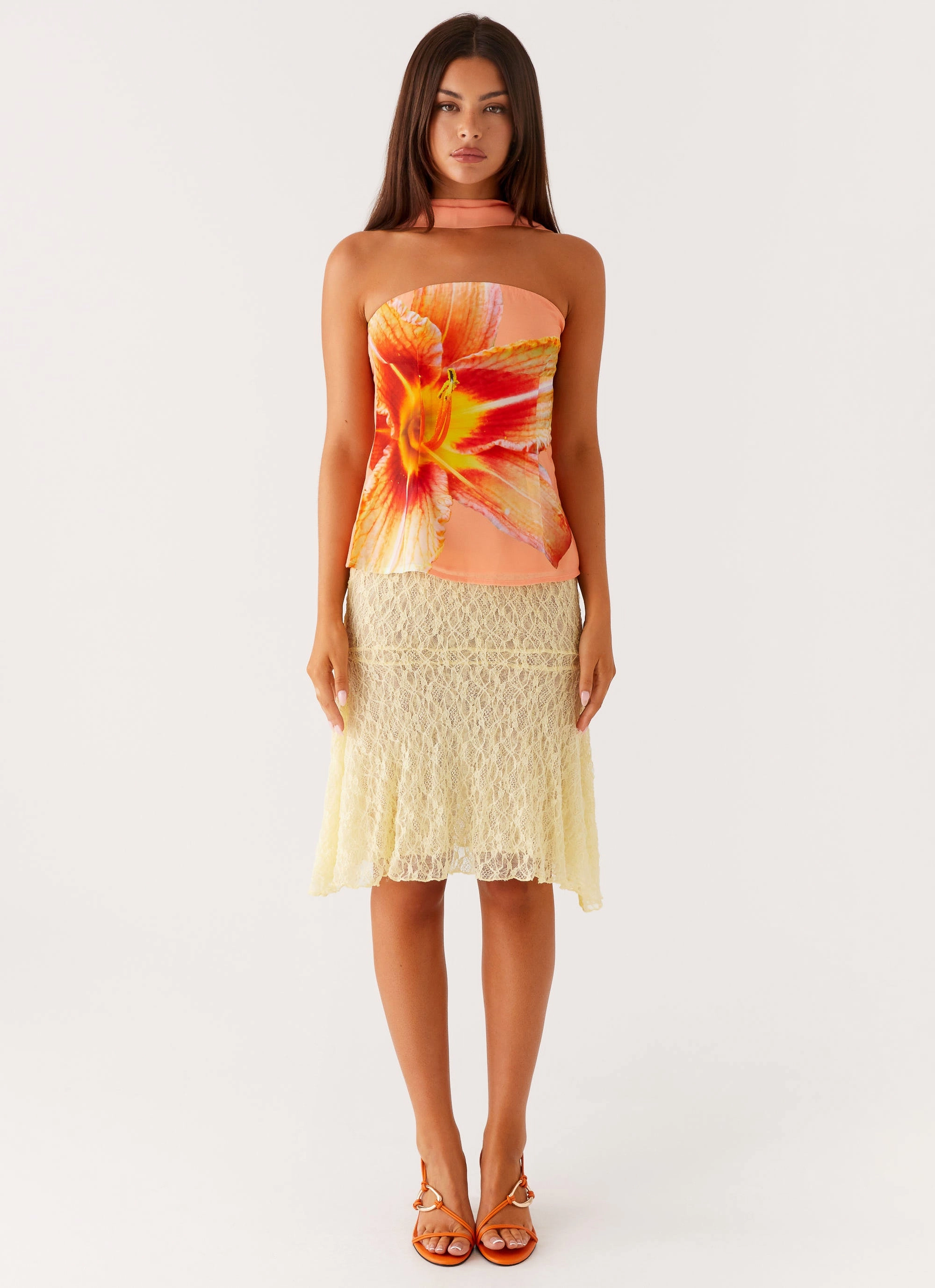 Blaise Scarf Top - Orange Floral Non Chafing Edges