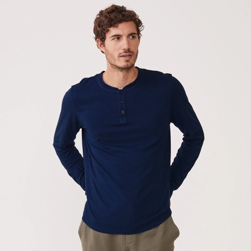 Reinforced Neckline Detail Long Sleeve Henley