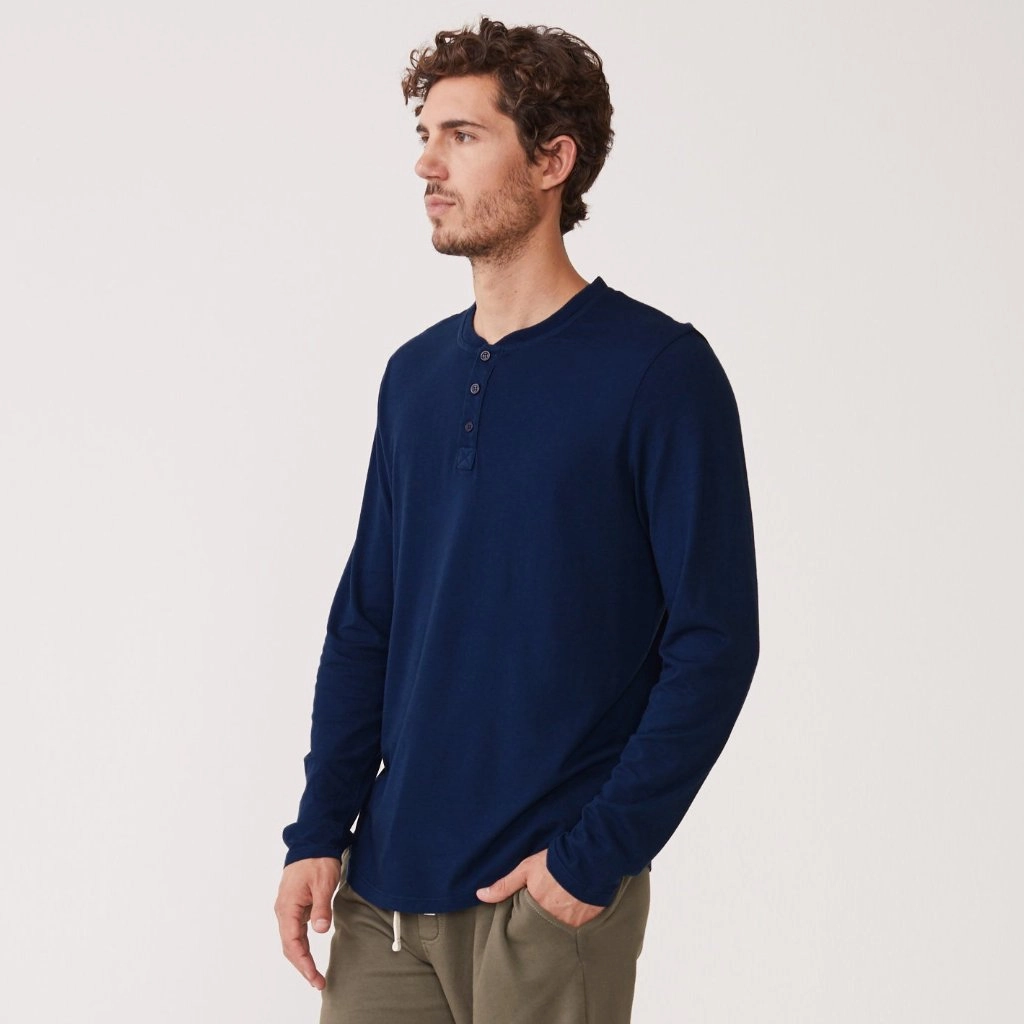Long Sleeve Henley Lightweight Weave Material