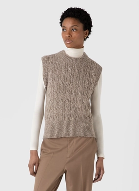 HighDensityWeave Women's Cable Knit Vest in Camel Twist Texture Focus Women's Cable Knit Vest in Camel Twist