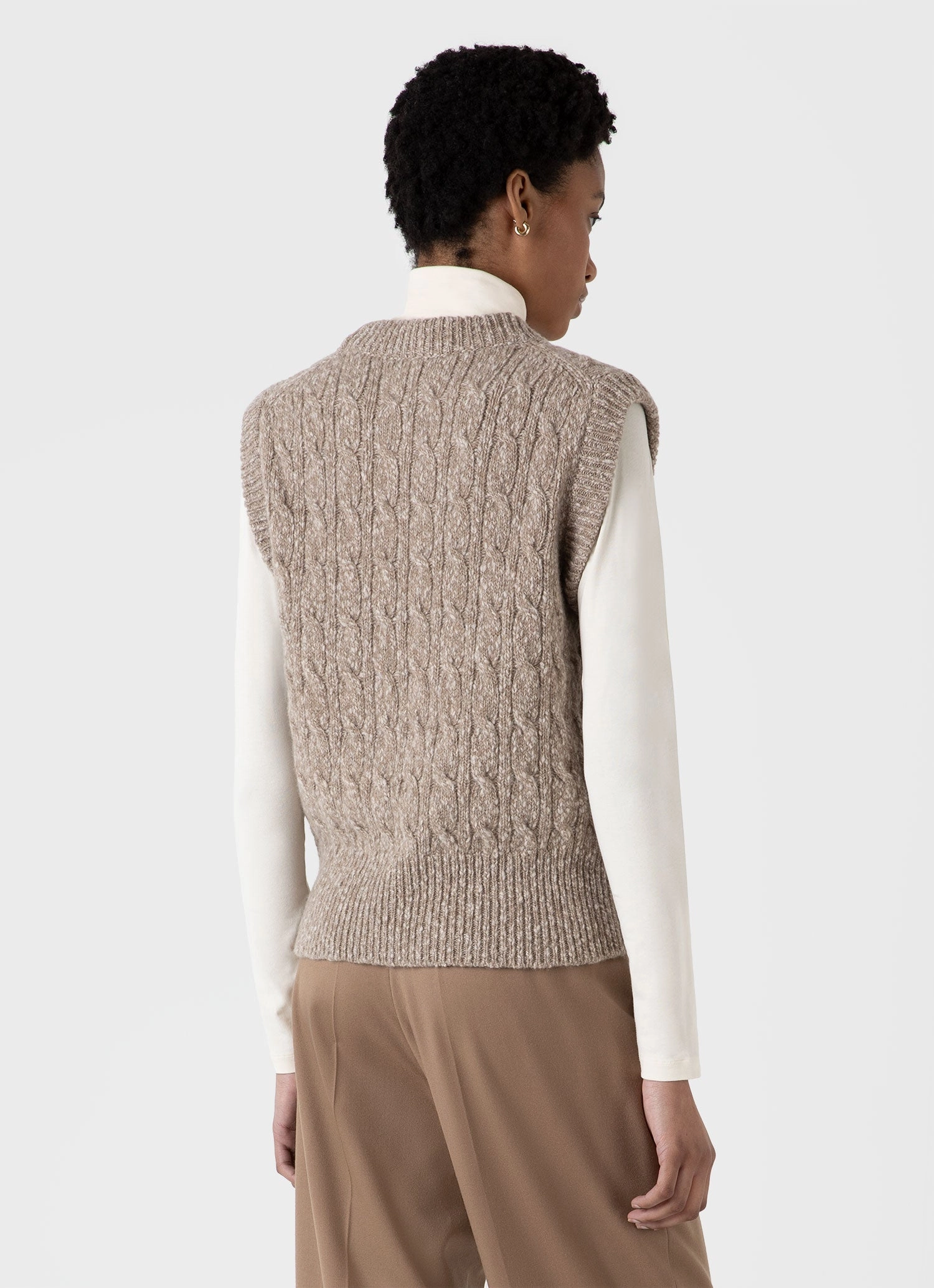 Women's Cable Knit Vest in Camel Twist Wrinkle Recovery Fabric