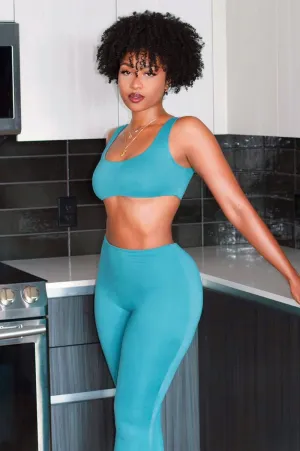 HMS Essential: Teal Crop Top High Waist Legging Two Piece Set