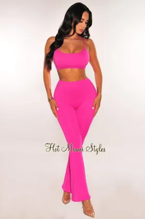 HMS Lounge: Fuchsia Spaghetti Strap Round Neck Flare Pants Two Piece Set