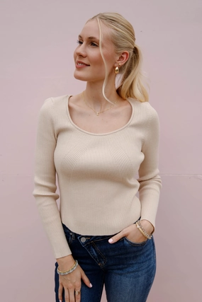 Holding On To Faith Ribbed Top-Oatmeal Ribbed Cuff Detailing YarnDye Technique Holding On To Faith Ribbed Top-Oatmeal