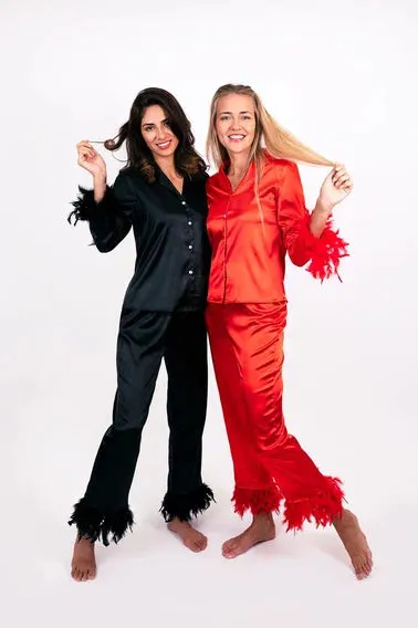 Holiday Satin Pajama with Feathers for Women - Alfresco Vinyl