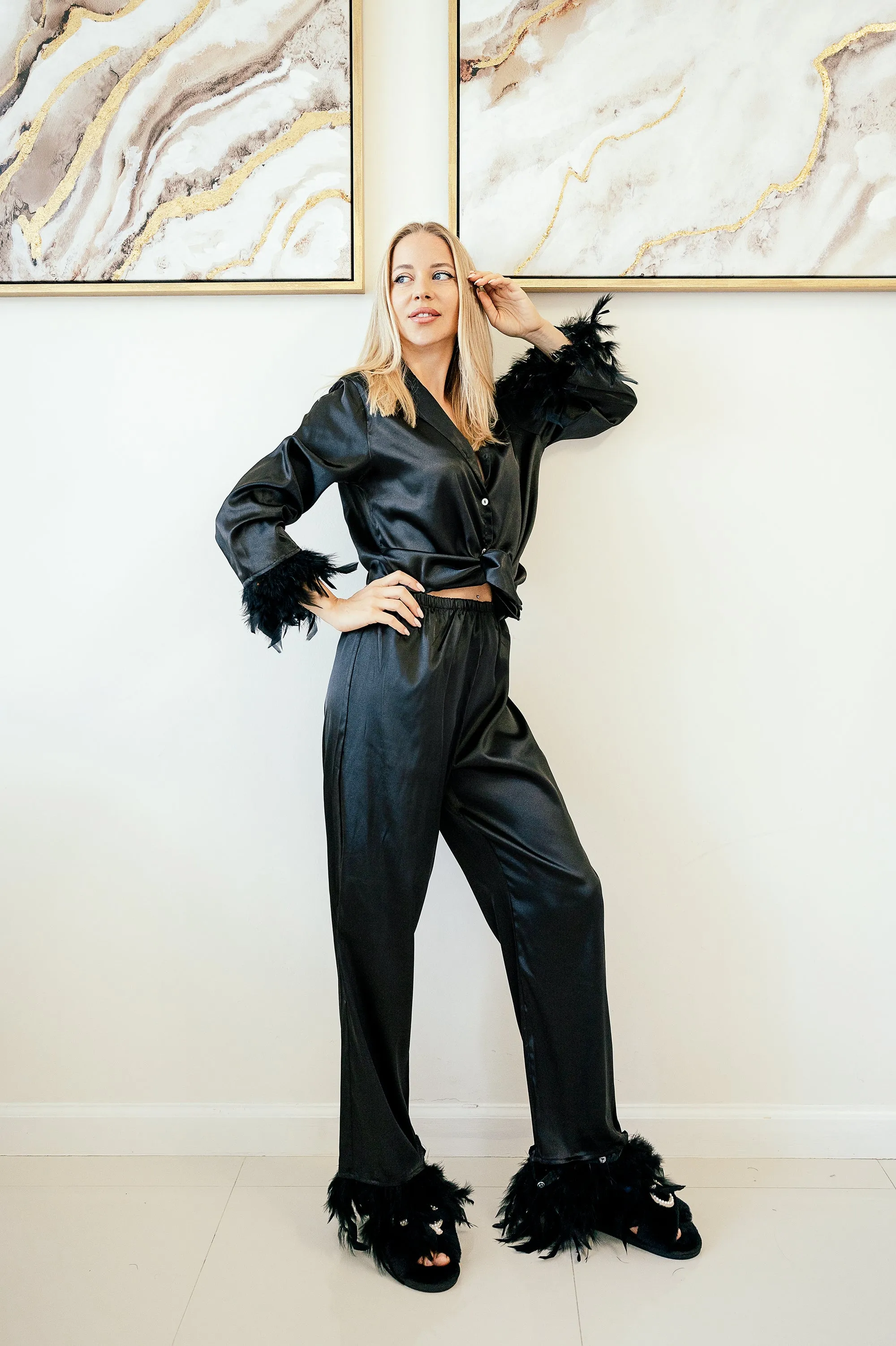 Holiday Satin Pajama with Feathers for Women - Alfresco Vinyl