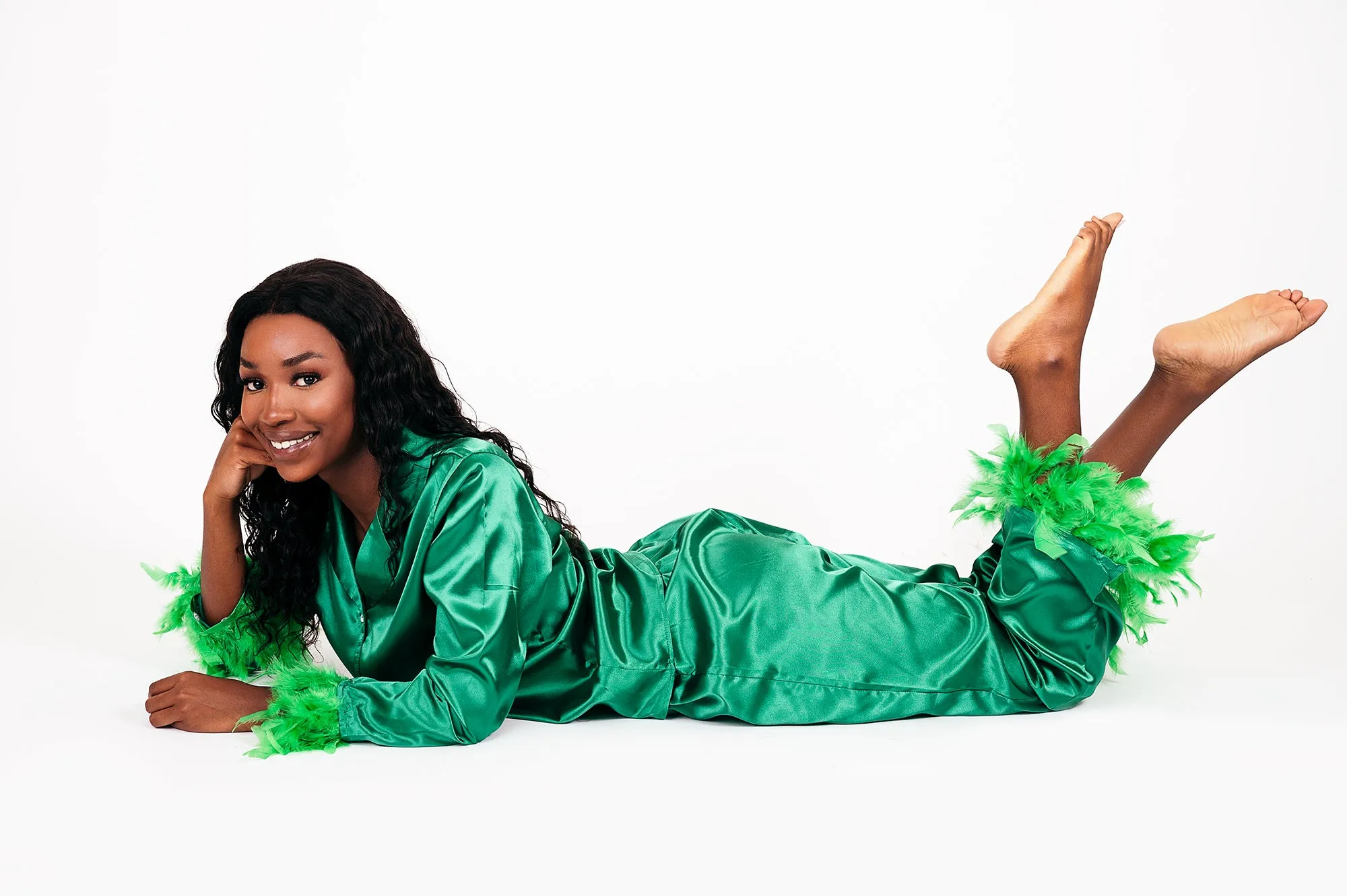 Holiday Satin Pajama with Feathers for Women - Alfresco Vinyl