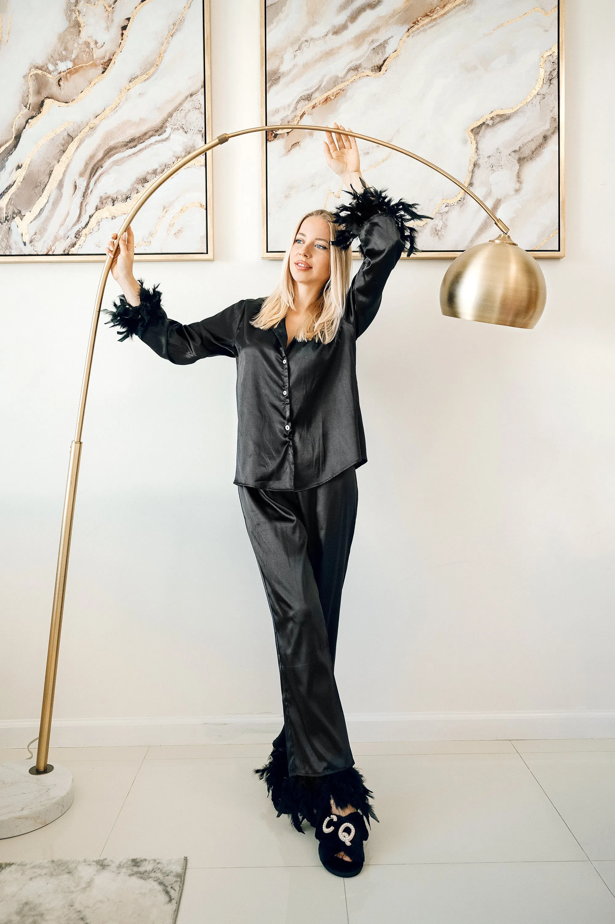 Holiday Satin Pajama with Feathers for Women - Alfresco Vinyl