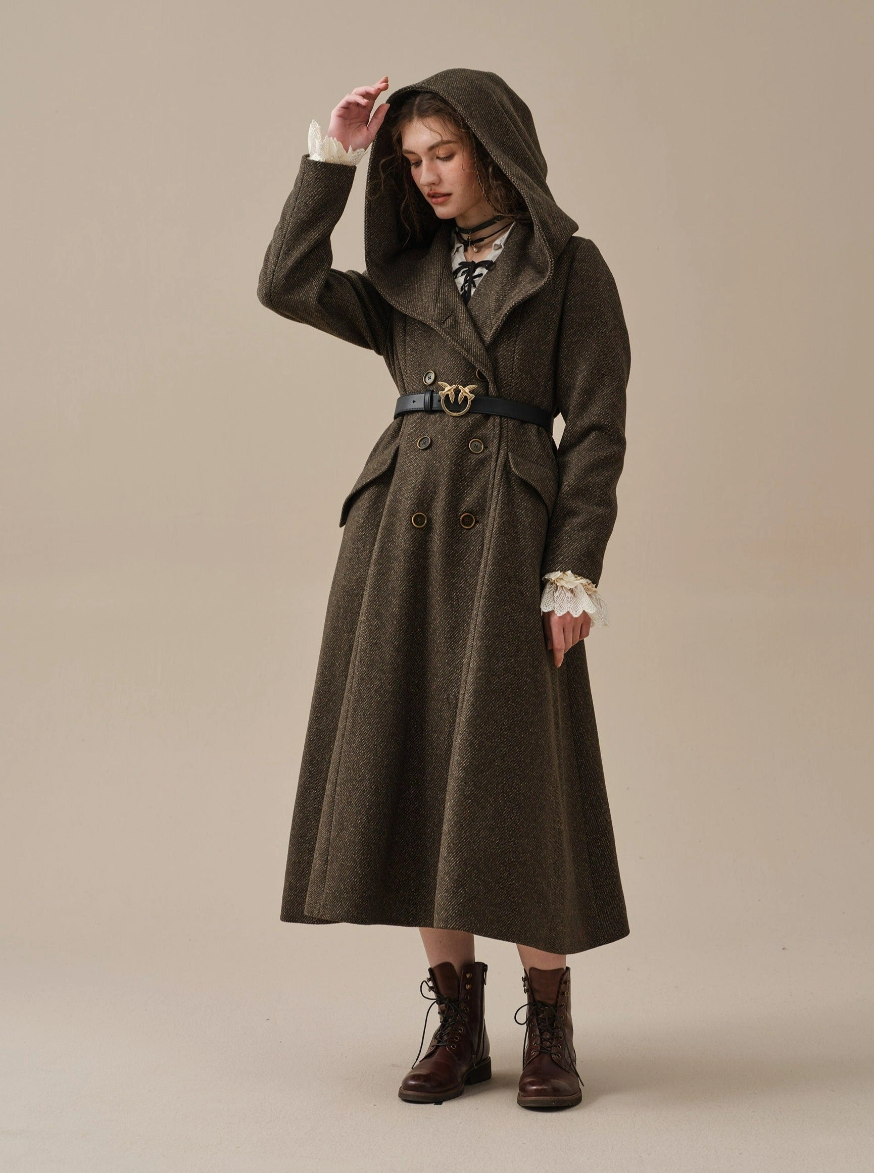 Trista 24 | 100% twill wool hooded coat MoldResistantTexture Fashionable Touch