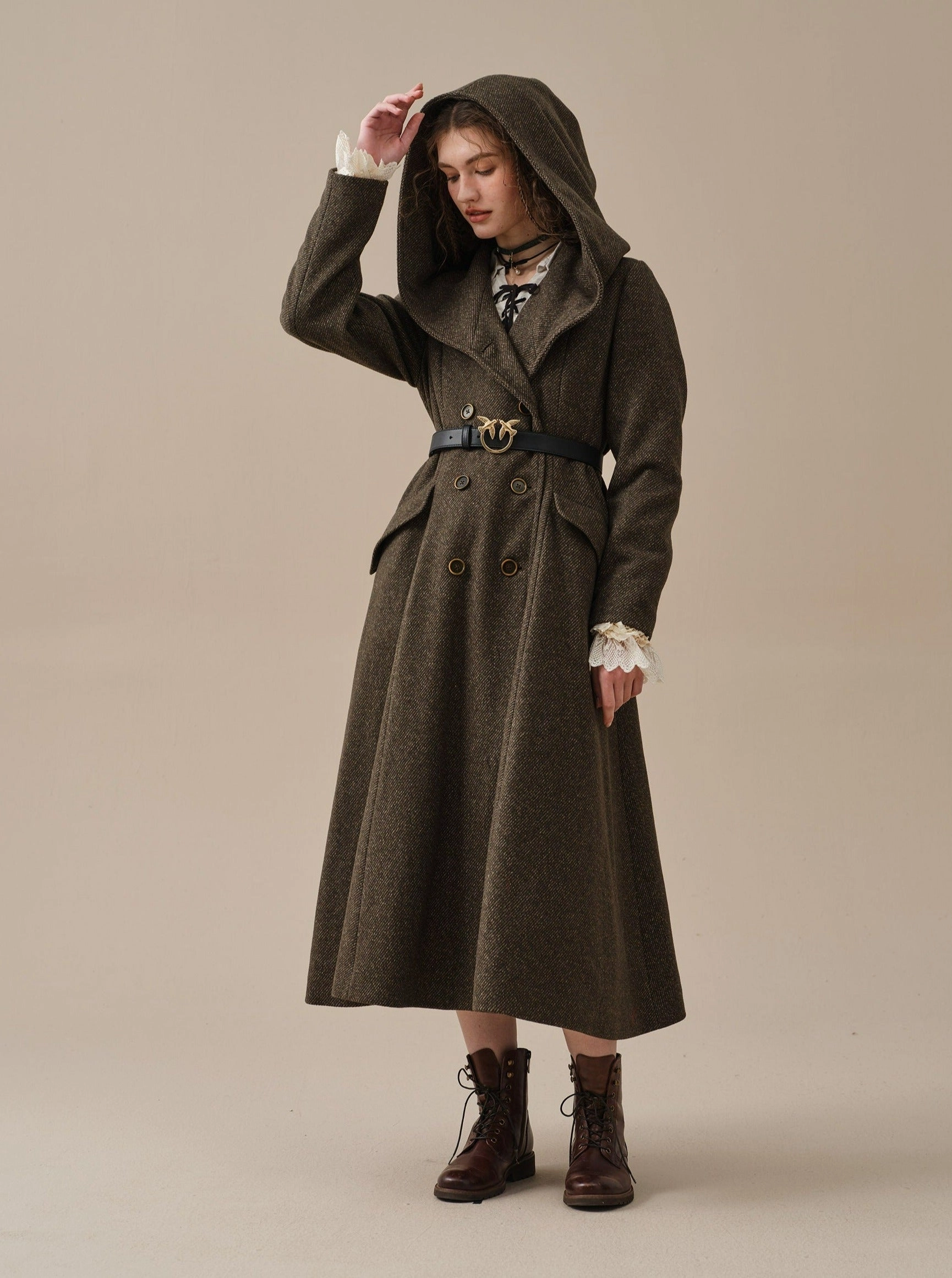Trista 24 | 100% twill wool hooded coat Collared Soft Structure