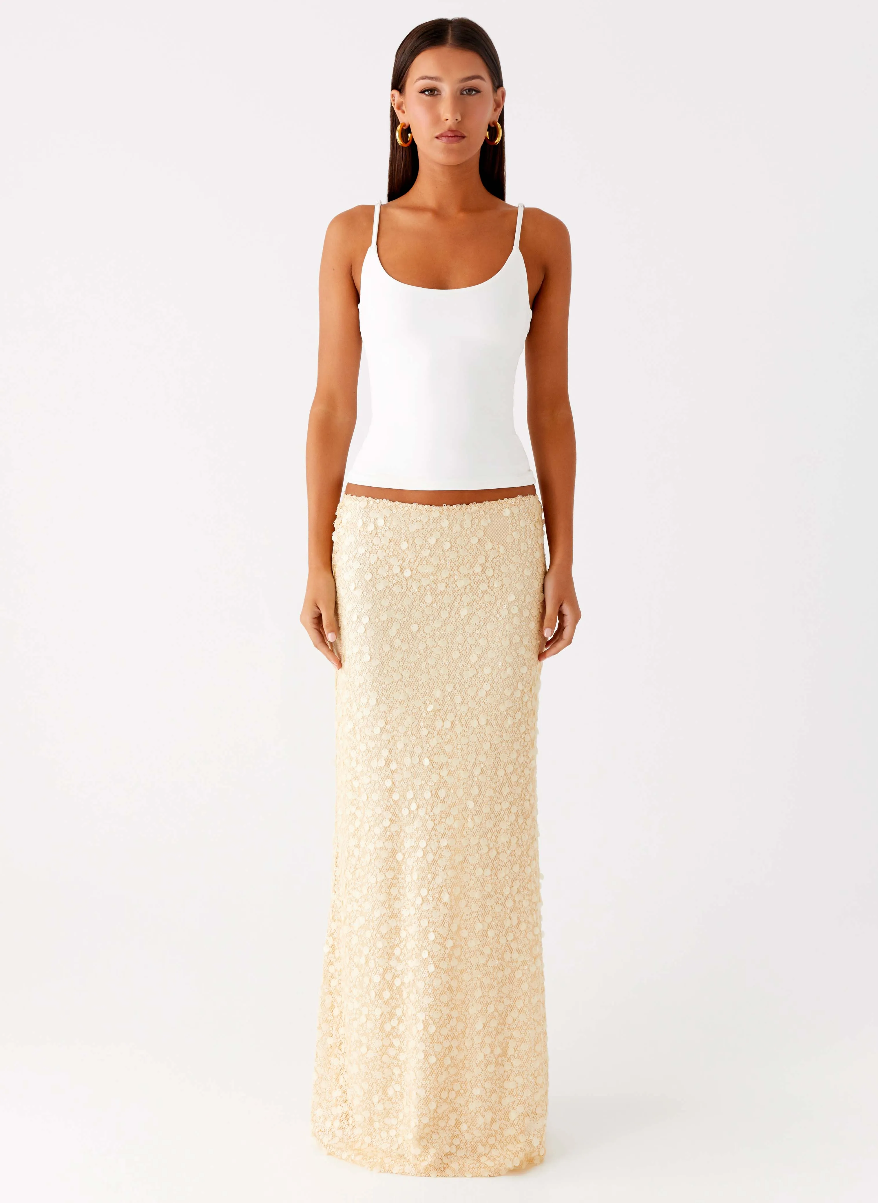 Honestly Sequin Maxi Skirt - Yellow WaterRepellentCoating HiddenPockets